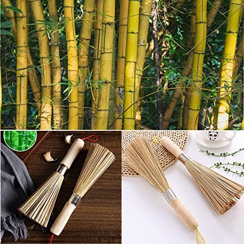 2Pack Natural Bamboo Wok Brushes for Kitchen Cleaning