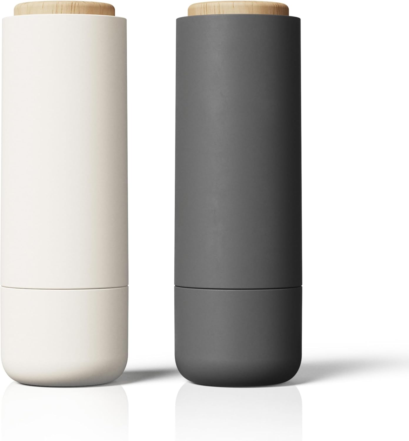 LIBKEN Salt and Pepper Grinder SetAdjustable Ceramic Kilner Premium Spice Dispenser WhiteGrey