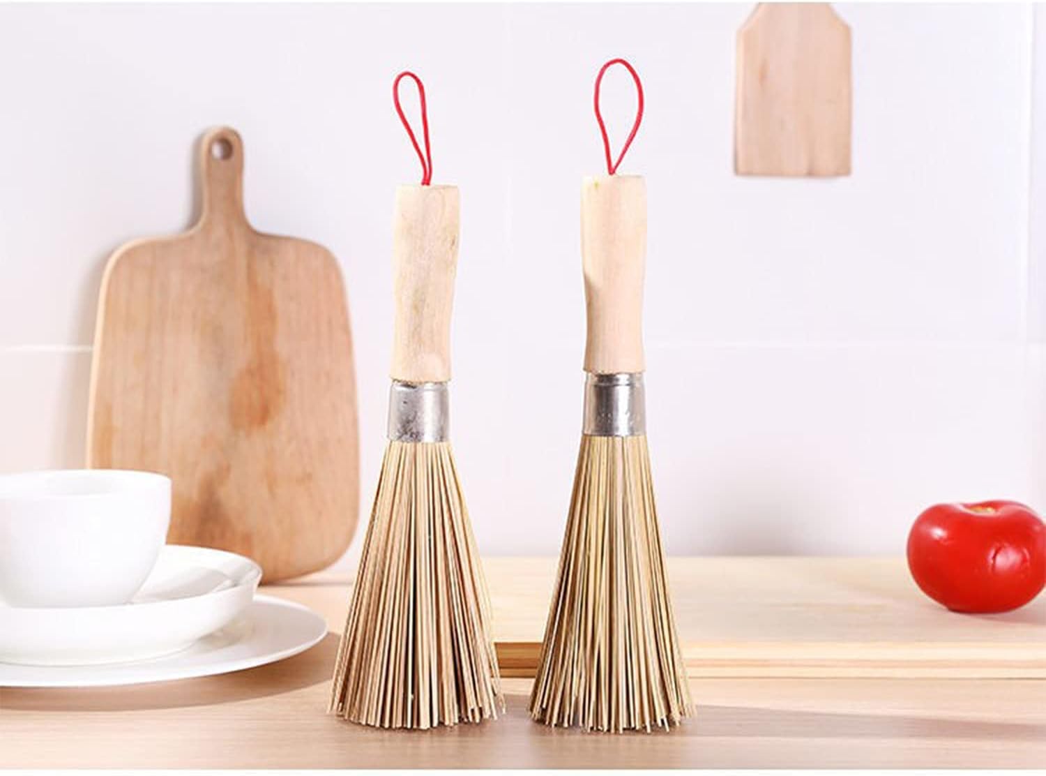 2Pack Natural Bamboo Wok Brushes for Kitchen Cleaning