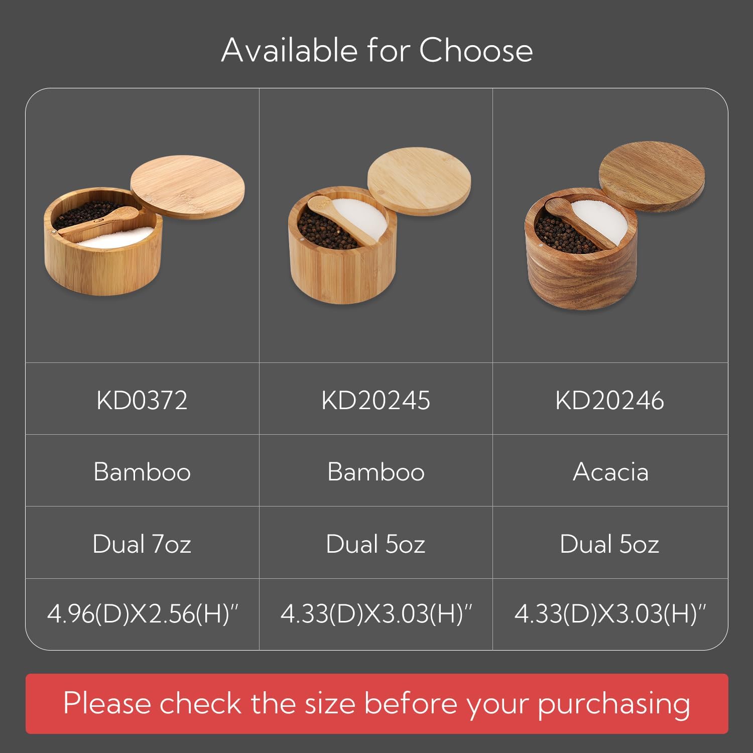 KITCHENDAO Bamboo Salt and Pepper Bowl Box