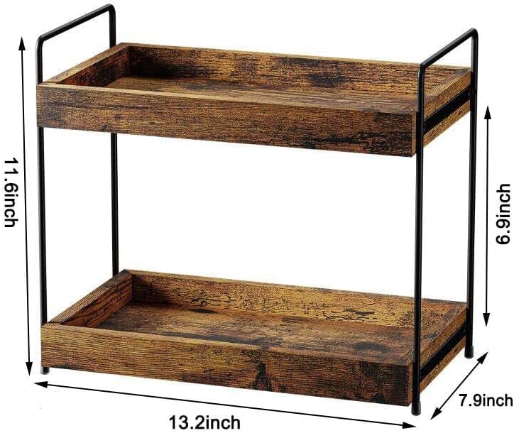 2-Tier Bathroom Counter Organizer Wood Kitchen Countertop Spice Rack