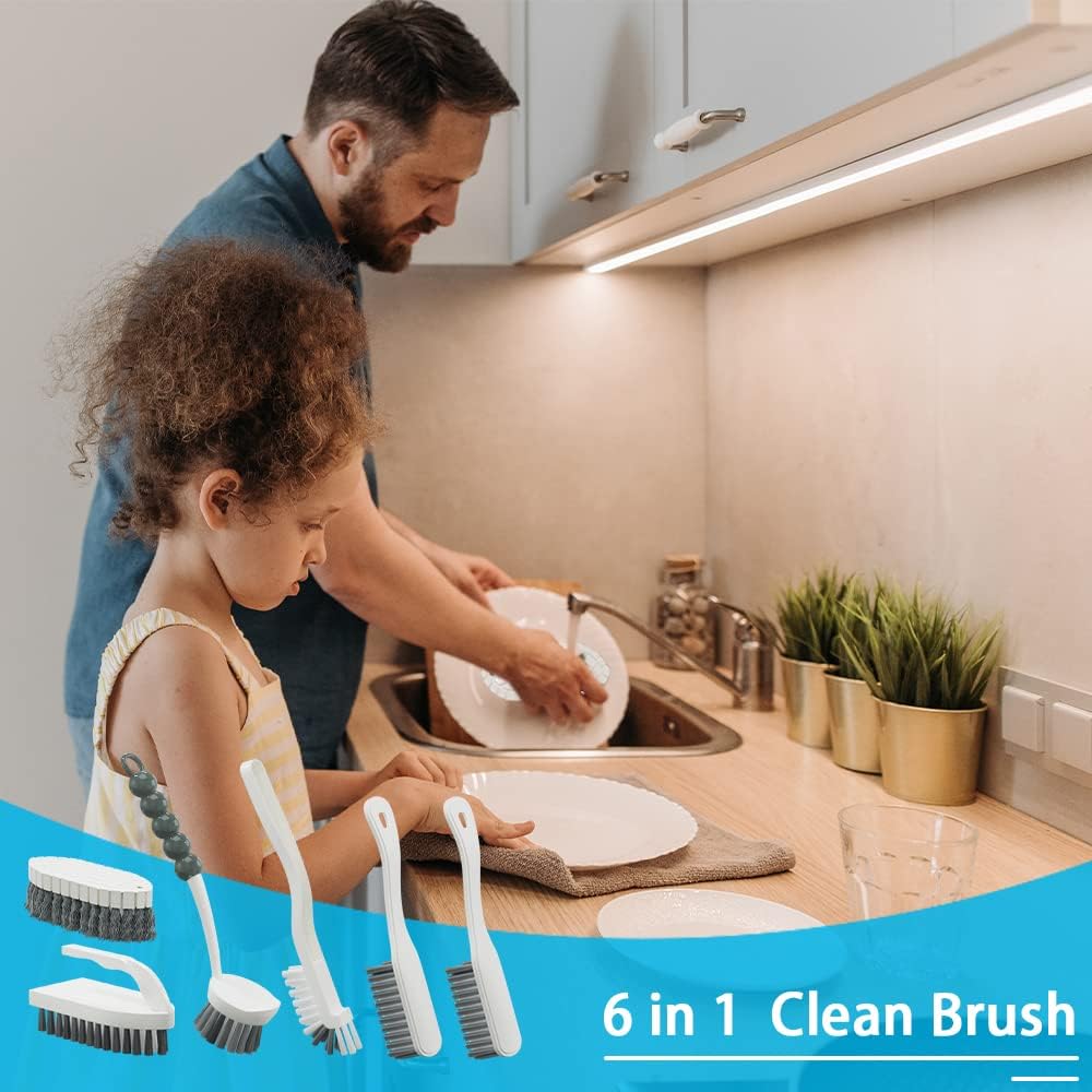 6-Piece Kitchen and Bathroom Cleaning Brush Set