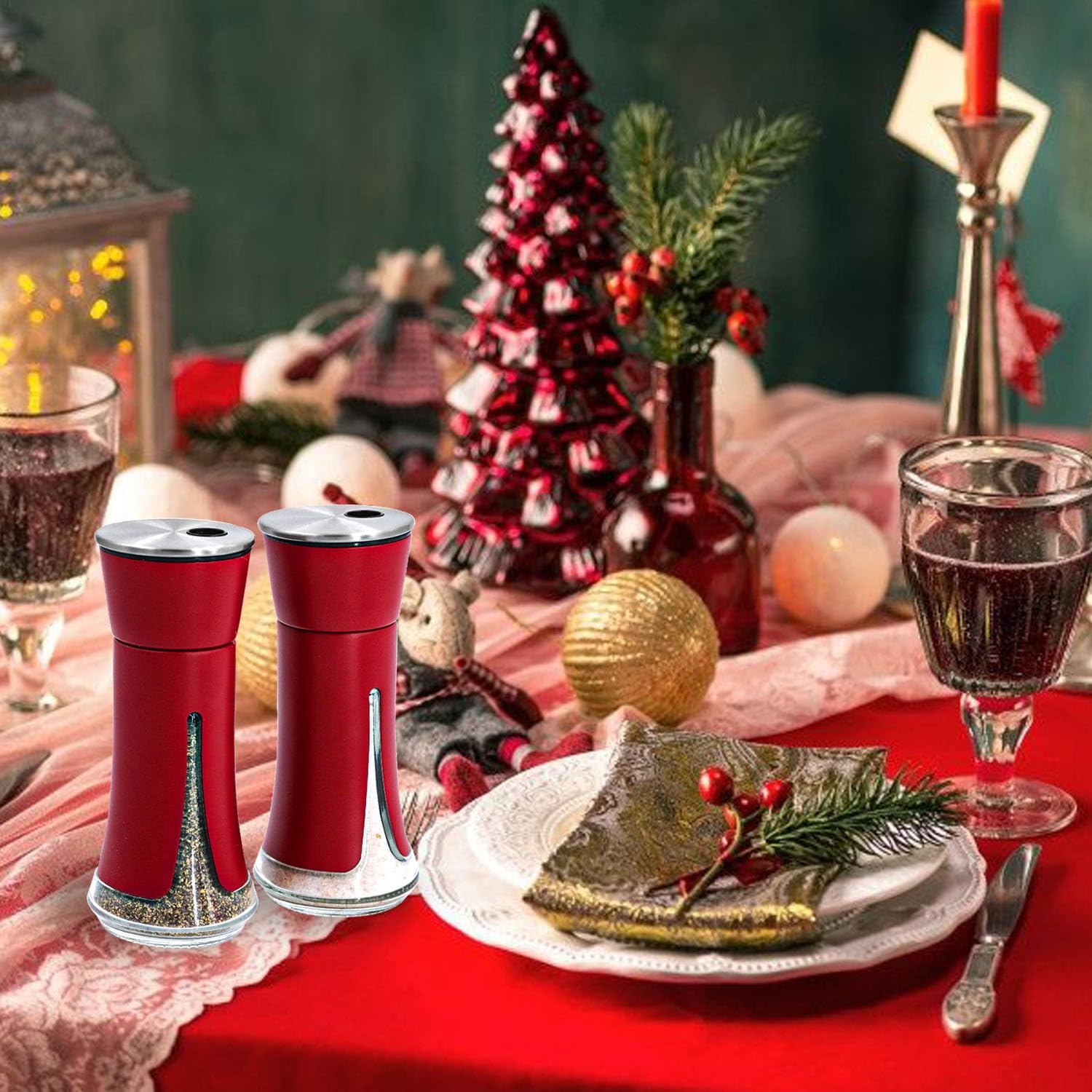 Adjustable Red Salt and Pepper Shakers by Aelga