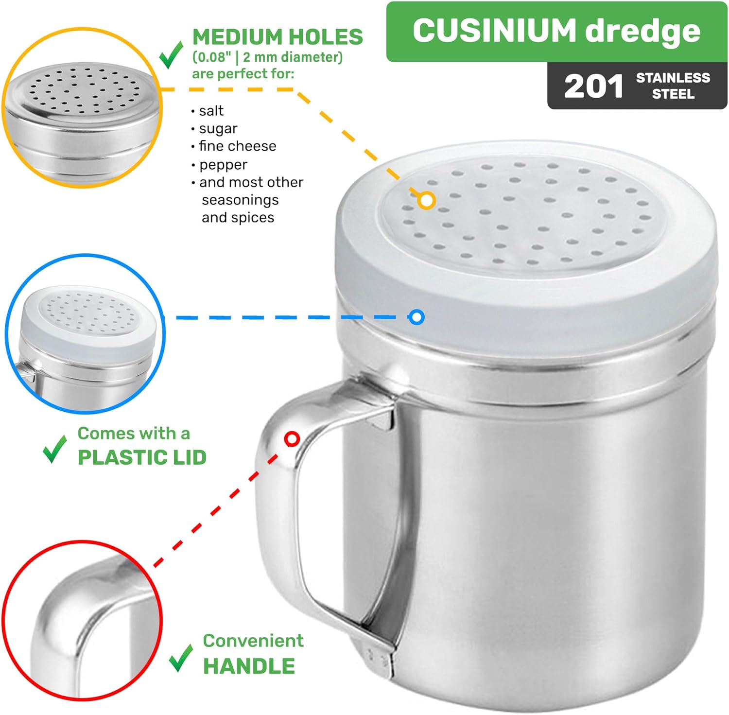 CUSINIUM Metal Salt Pepper Dredge Shakers