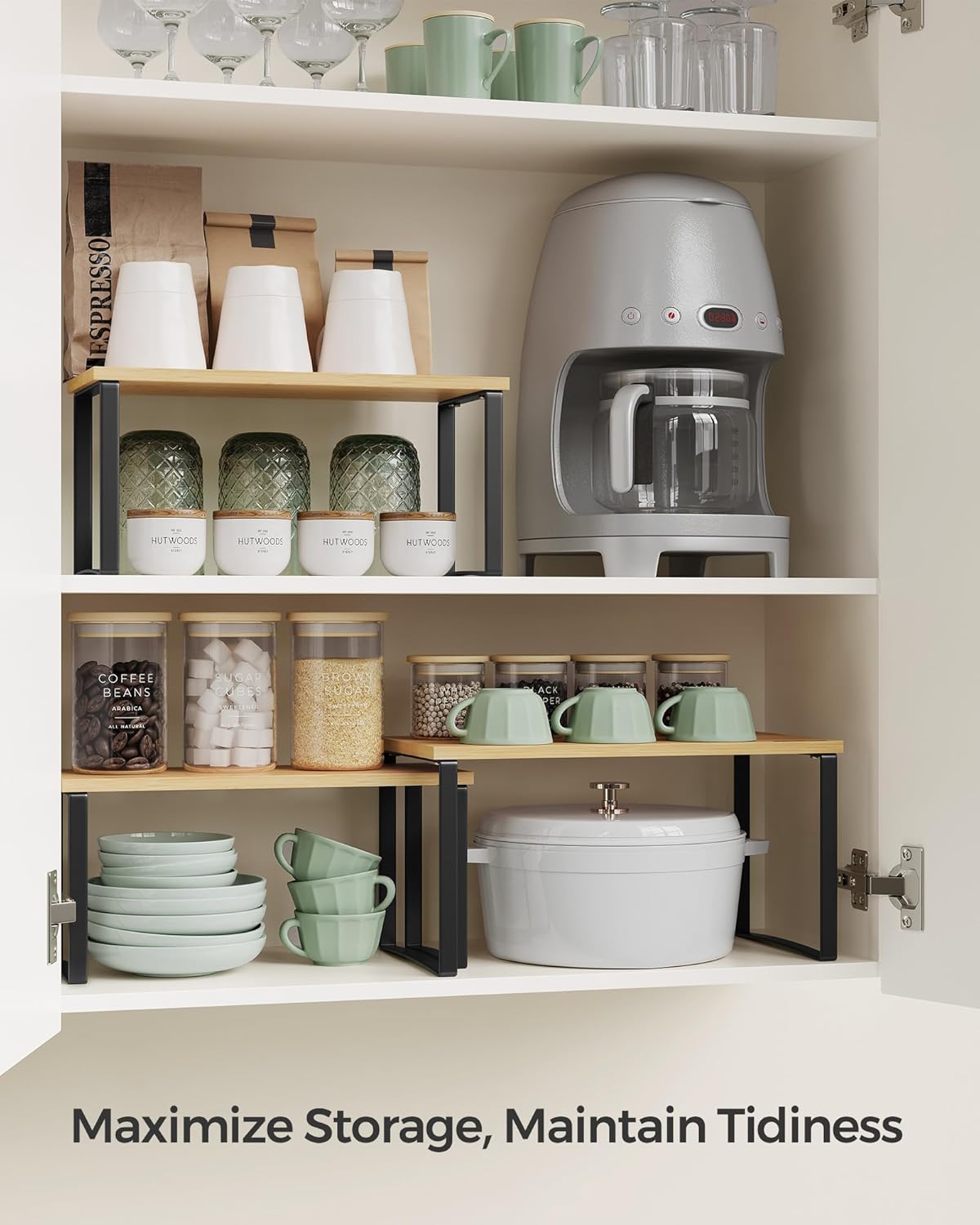 3-Piece Expandable Stackable Kitchen Organizer Dark Beige Multi-Use Storage Solution