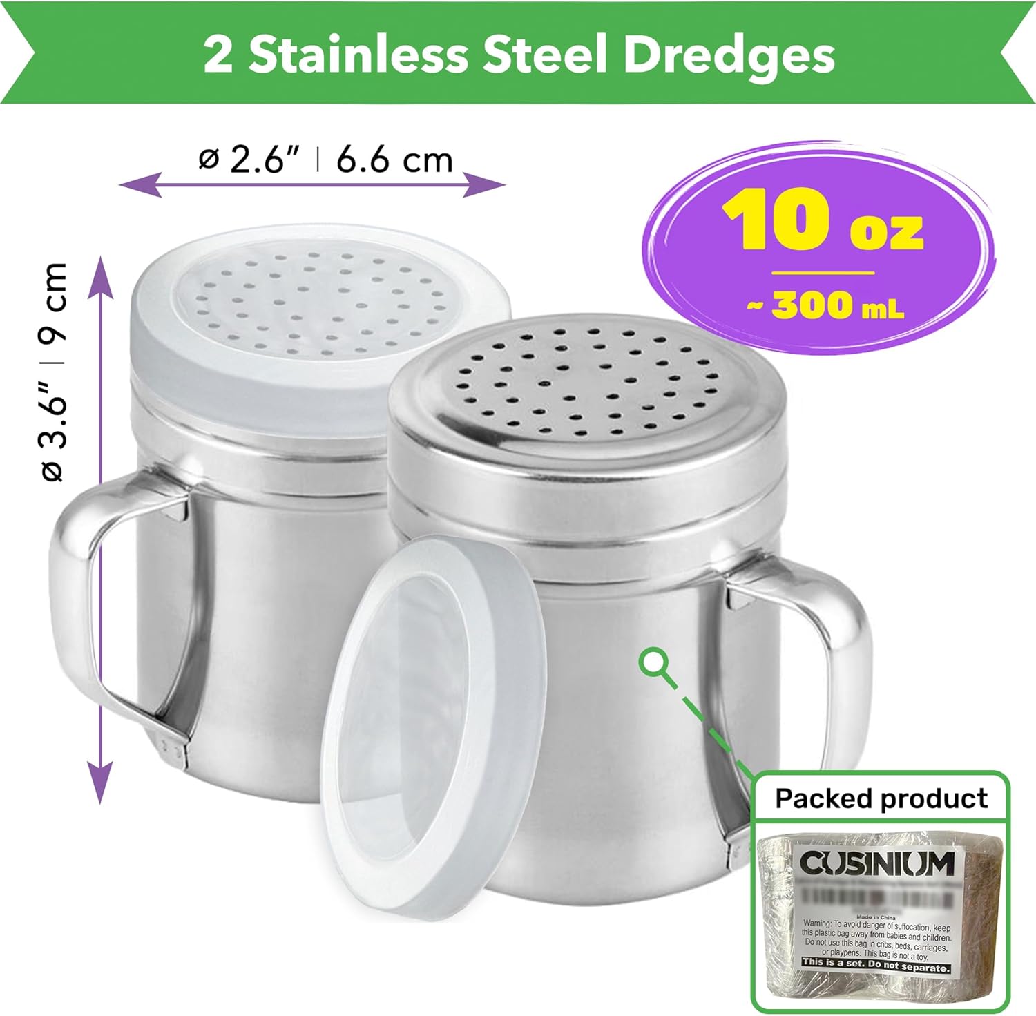 CUSINIUM Metal Salt Pepper Dredge Shakers