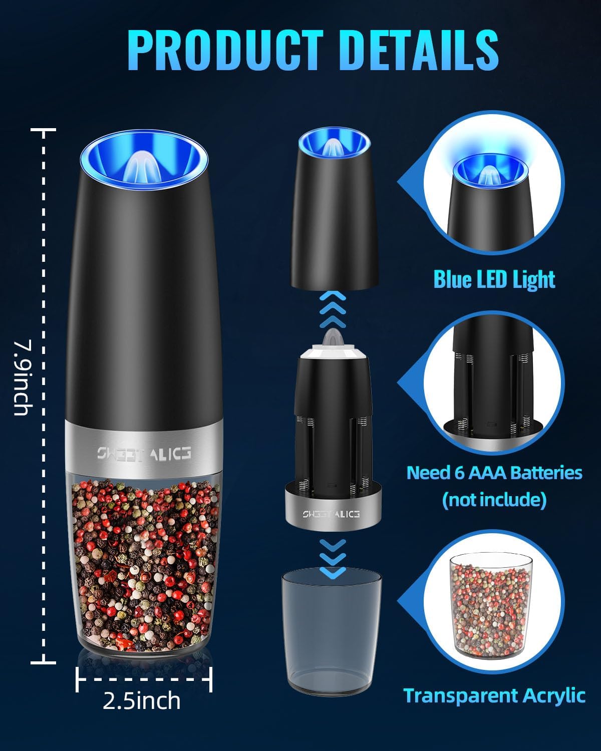 Adjustable Electric Gravity Spice Mill Set