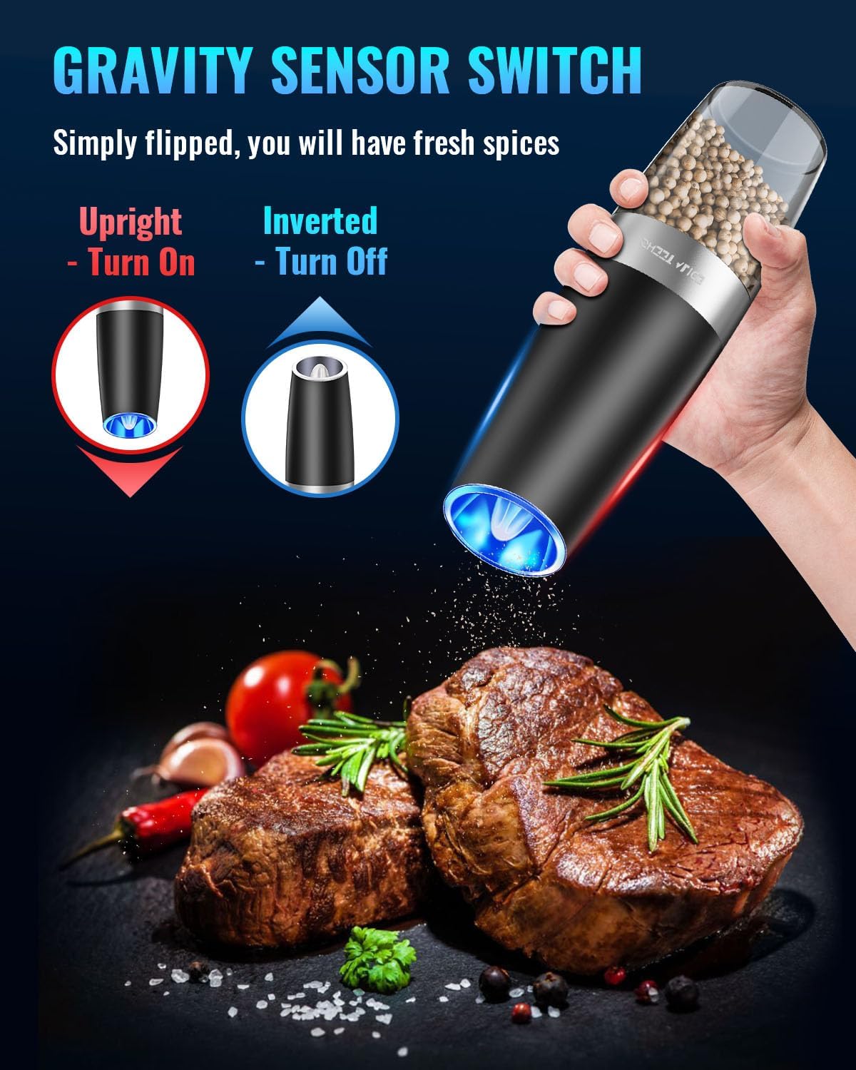 Adjustable Electric Gravity Spice Mill Set