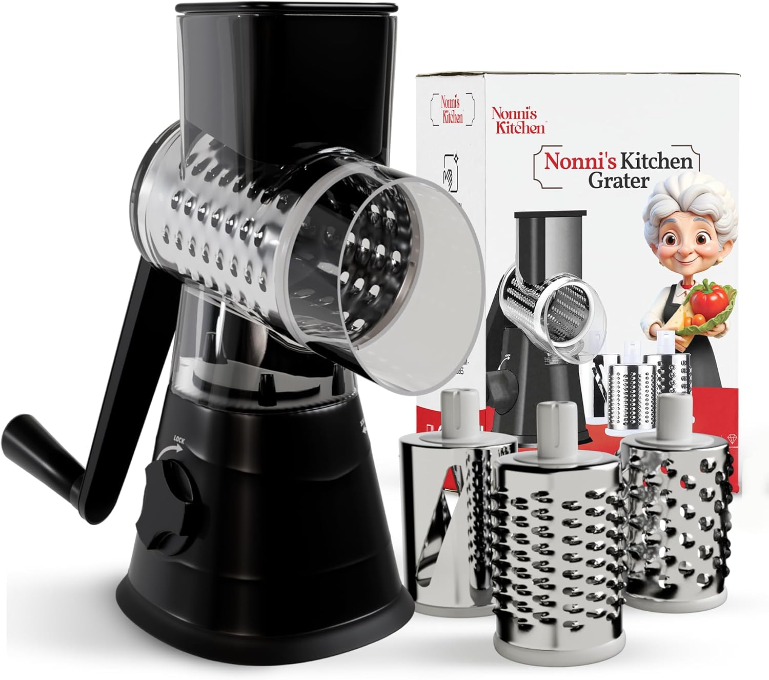 Experience the Convenience of Nonnis Kitchen - 3 Blade Manual Cheese Grater