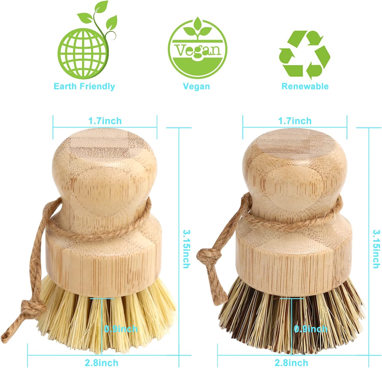 Natural Bamboo Dish Brush Set 2-Pack