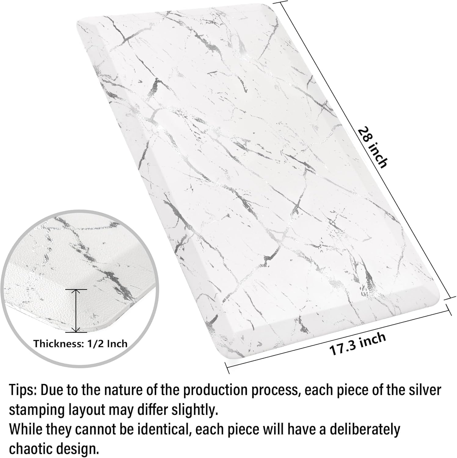 Sturdy Silver Anti-Fatigue Kitchen Mat 173x28 Inch Non-Slip Waterproof Luxurious Surface