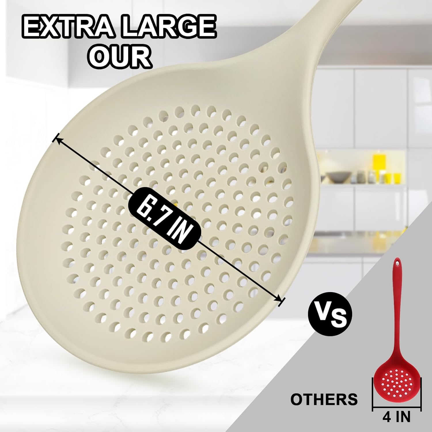 Large Skimmer Silicone Strainer Spoon Heat Resistant 145 Inch Kitchen Utensil