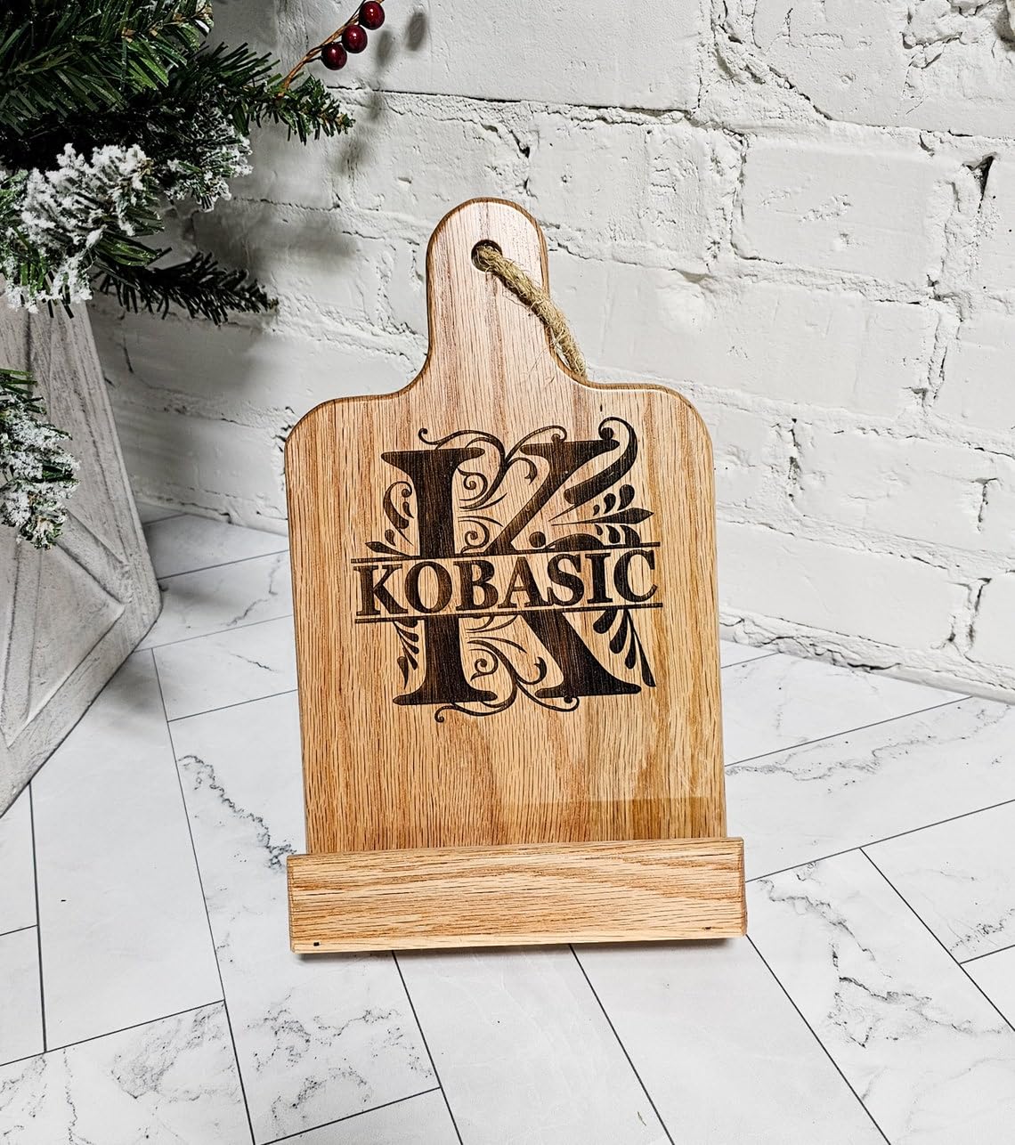 Handmade Personalized Oak Recipe Stand Custom Keyboard for Recipe Storage