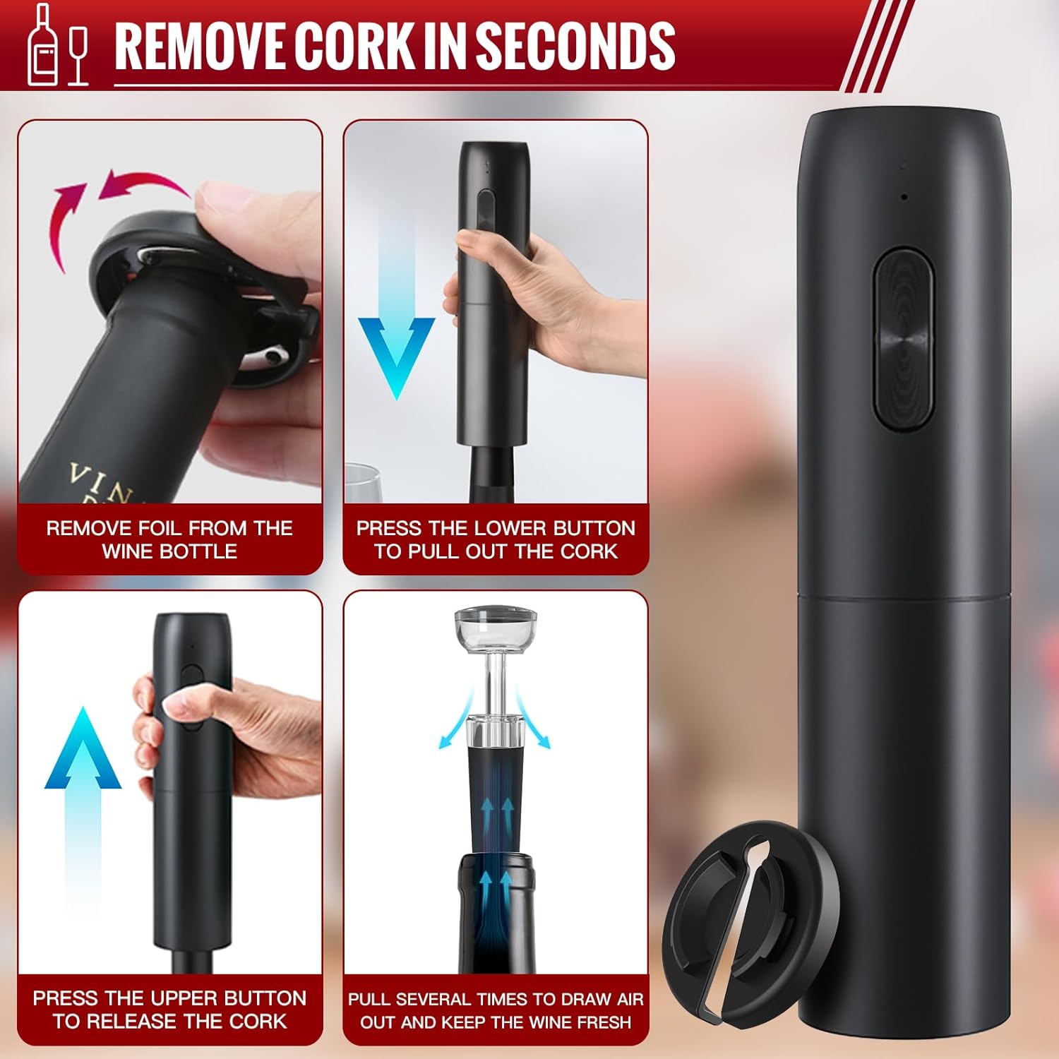 Electric 4-in-1 Wine Opener Set