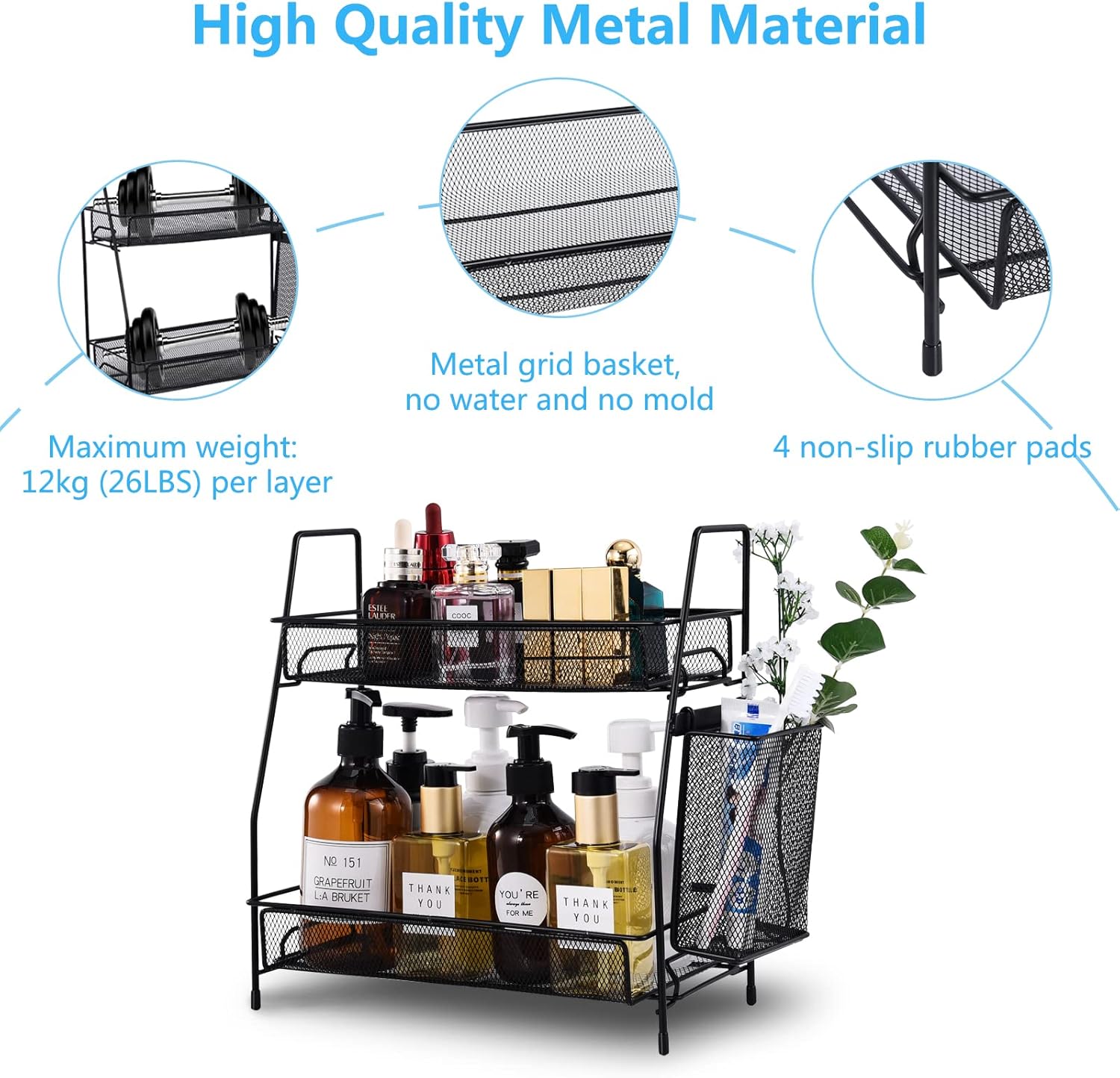 Le Miktle Multifunctional Counter Organizer for Kitchen Bathroom Bedroom Black