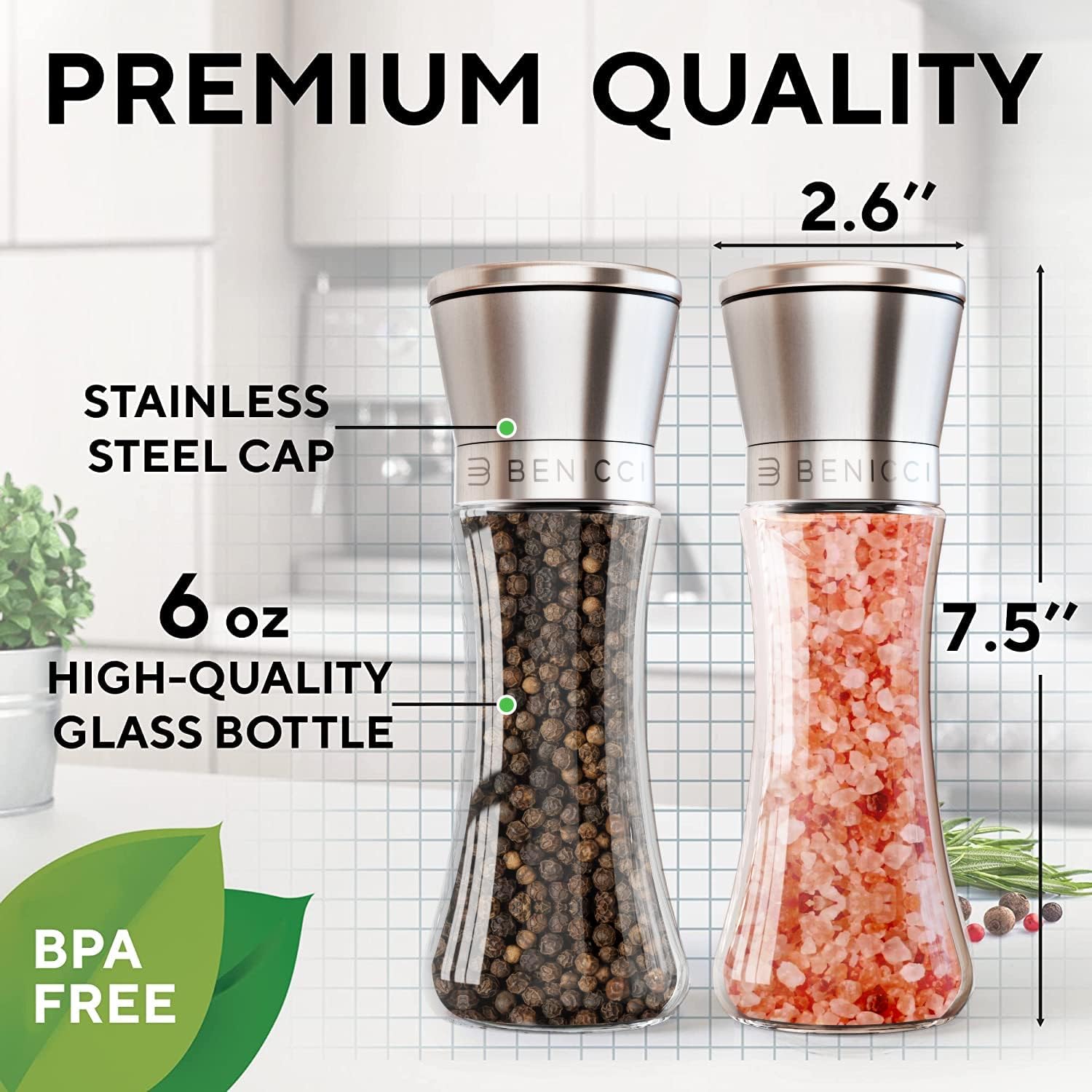 Premium Salt and Pepper Grinder Set of 2