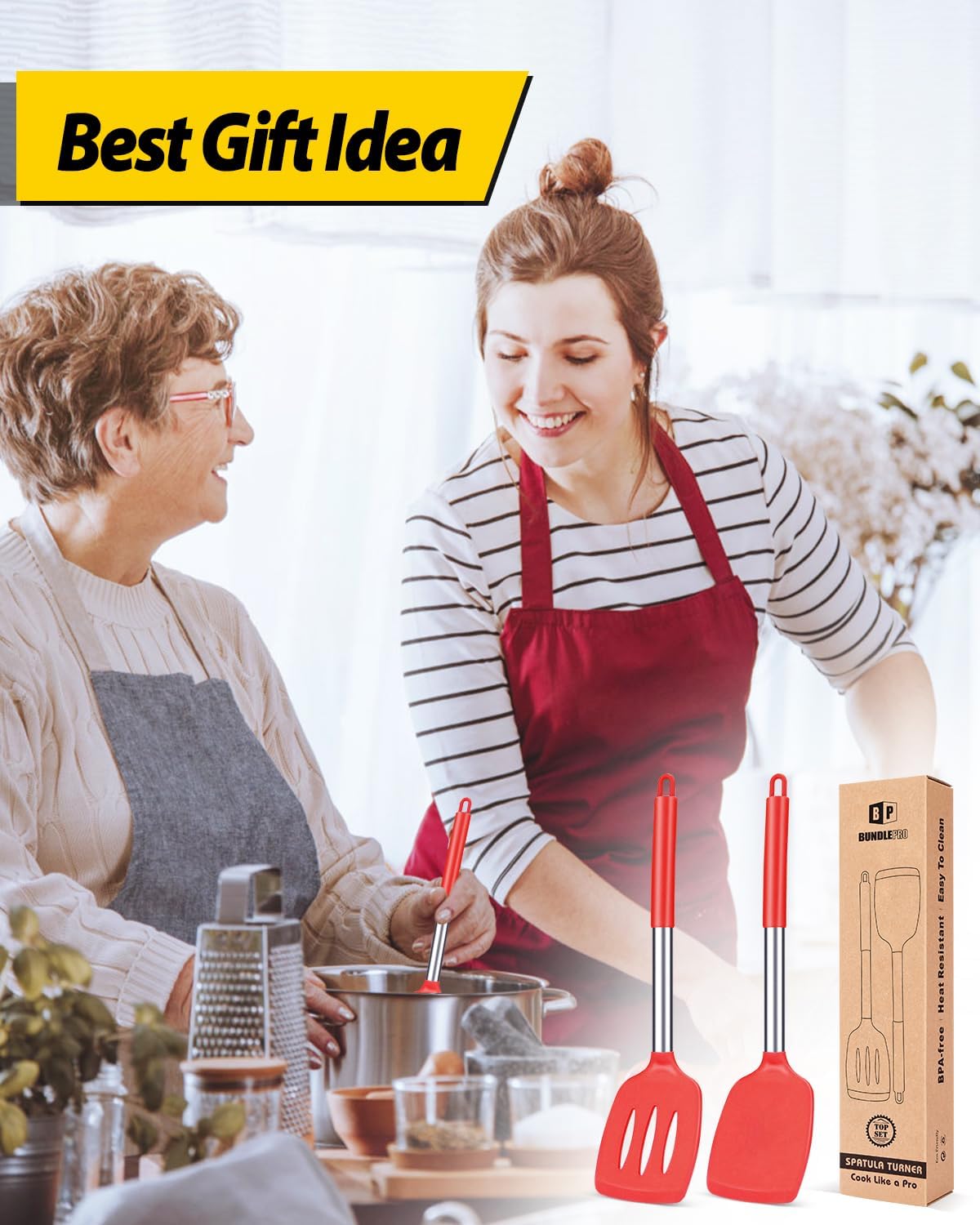 High Heat Silicone Turners Red Set of 2 BPA Free Perfect Kitchen Essential