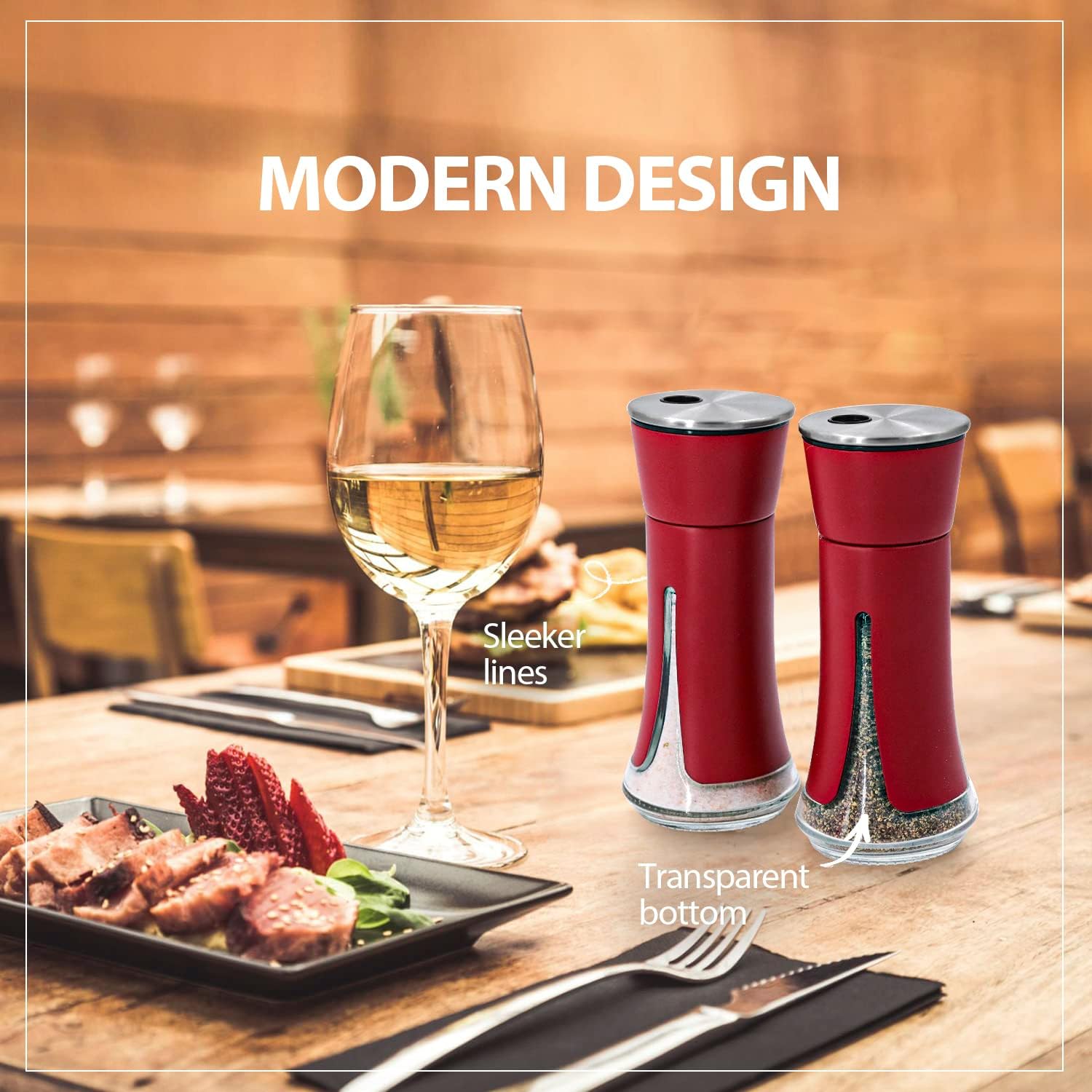 Adjustable Red Salt and Pepper Shakers by Aelga