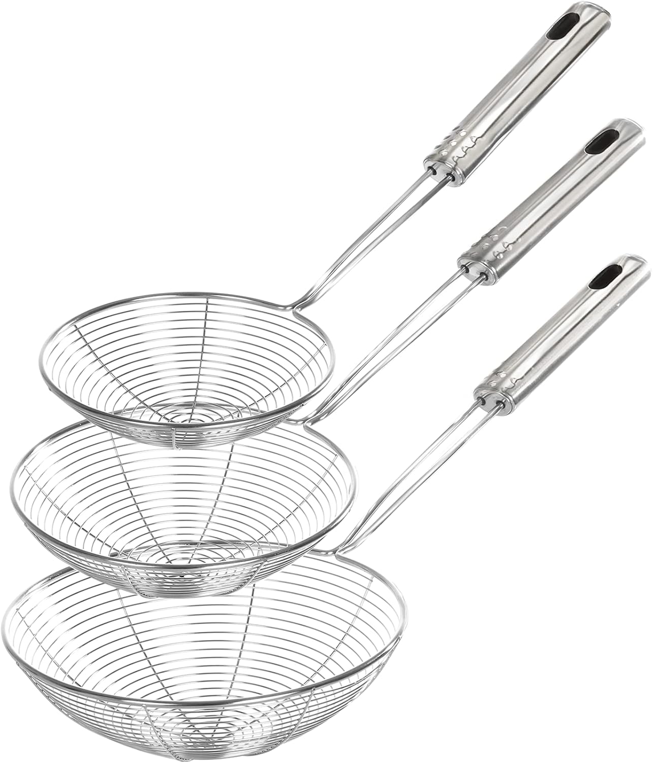 Sturdy Stainless Steel Spider Strainer Set - Easy Cooking Frying Tool