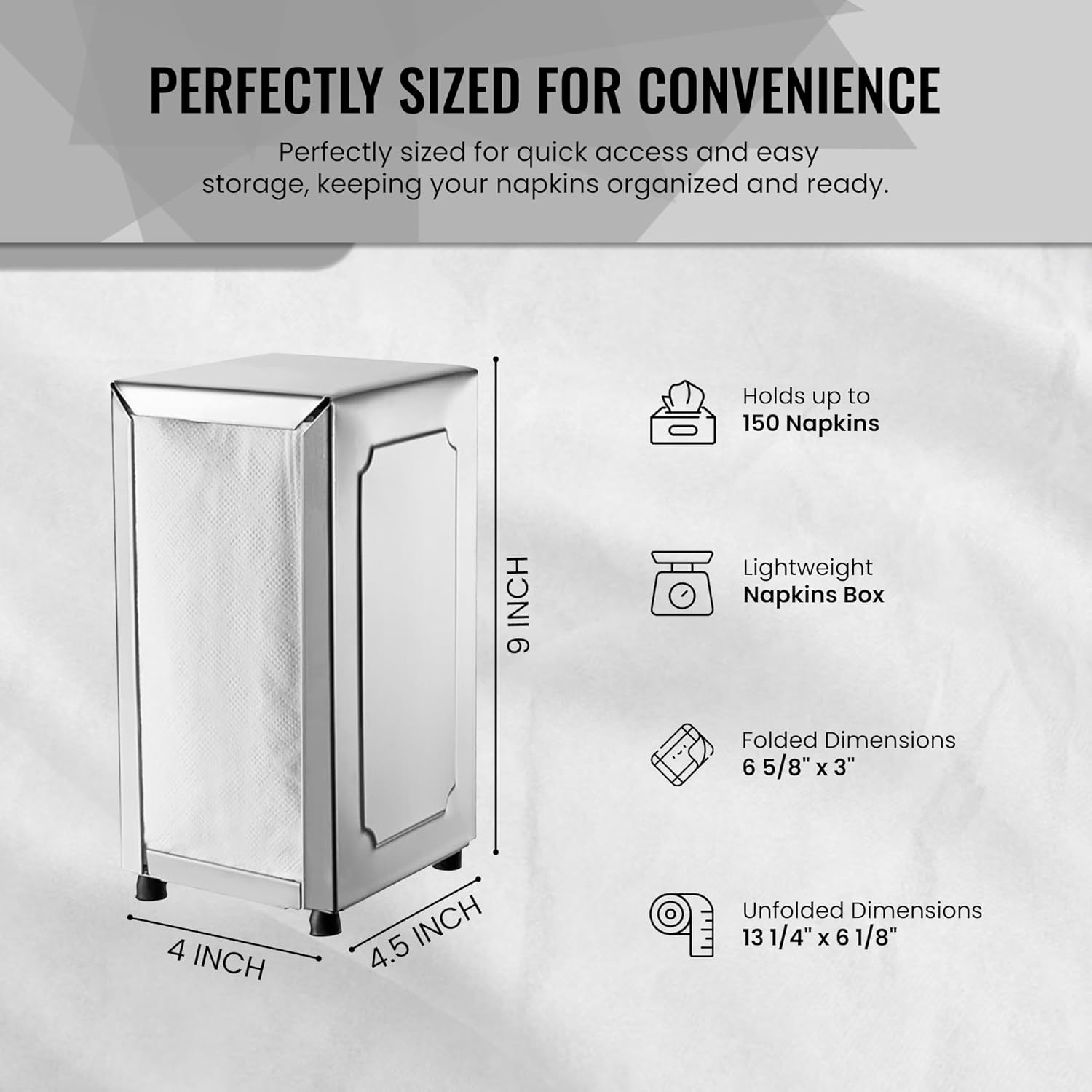 OCS Parts Stainless Steel Napkin Dispenser - Spring-Loaded Dual-Surface Holds 150 Napkins