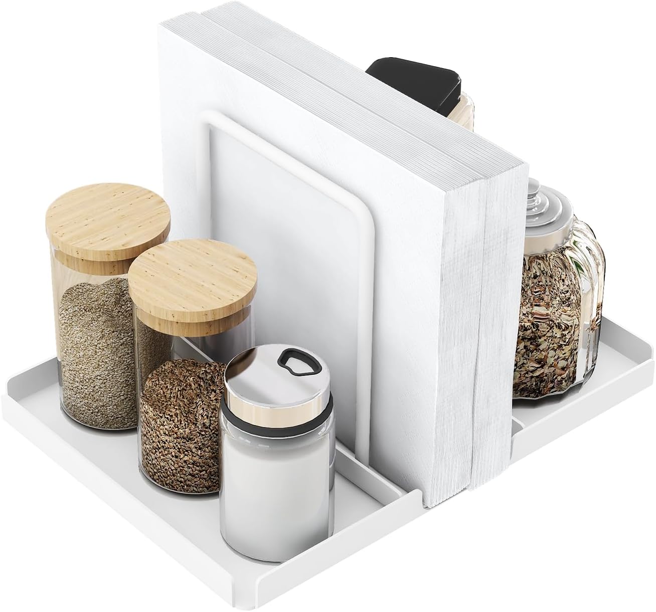 AudmoreSturdy Metal Napkin Holder with Salt Pepper Shakers White Design