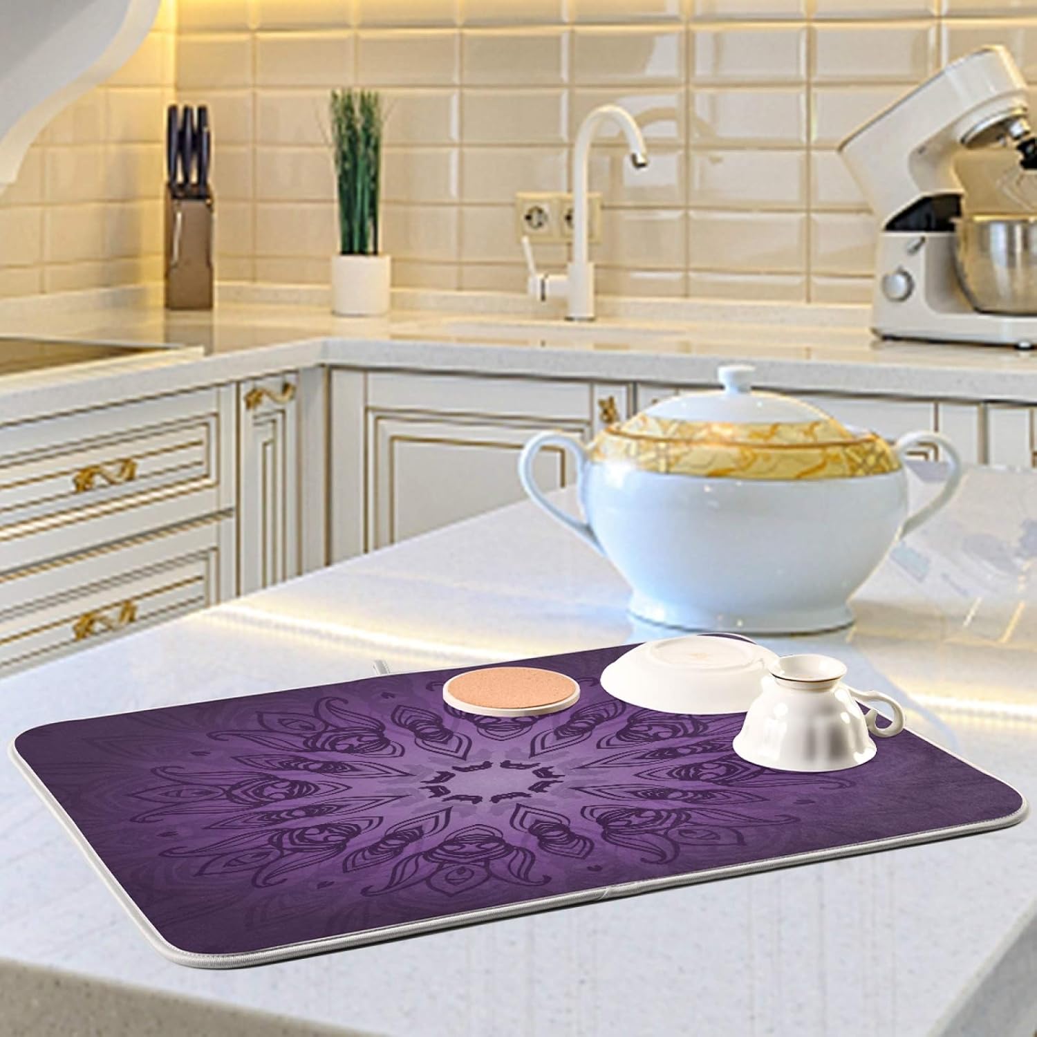 KEEPREALMicrofiber Dish Drying Mat Purple Mandala 18x24