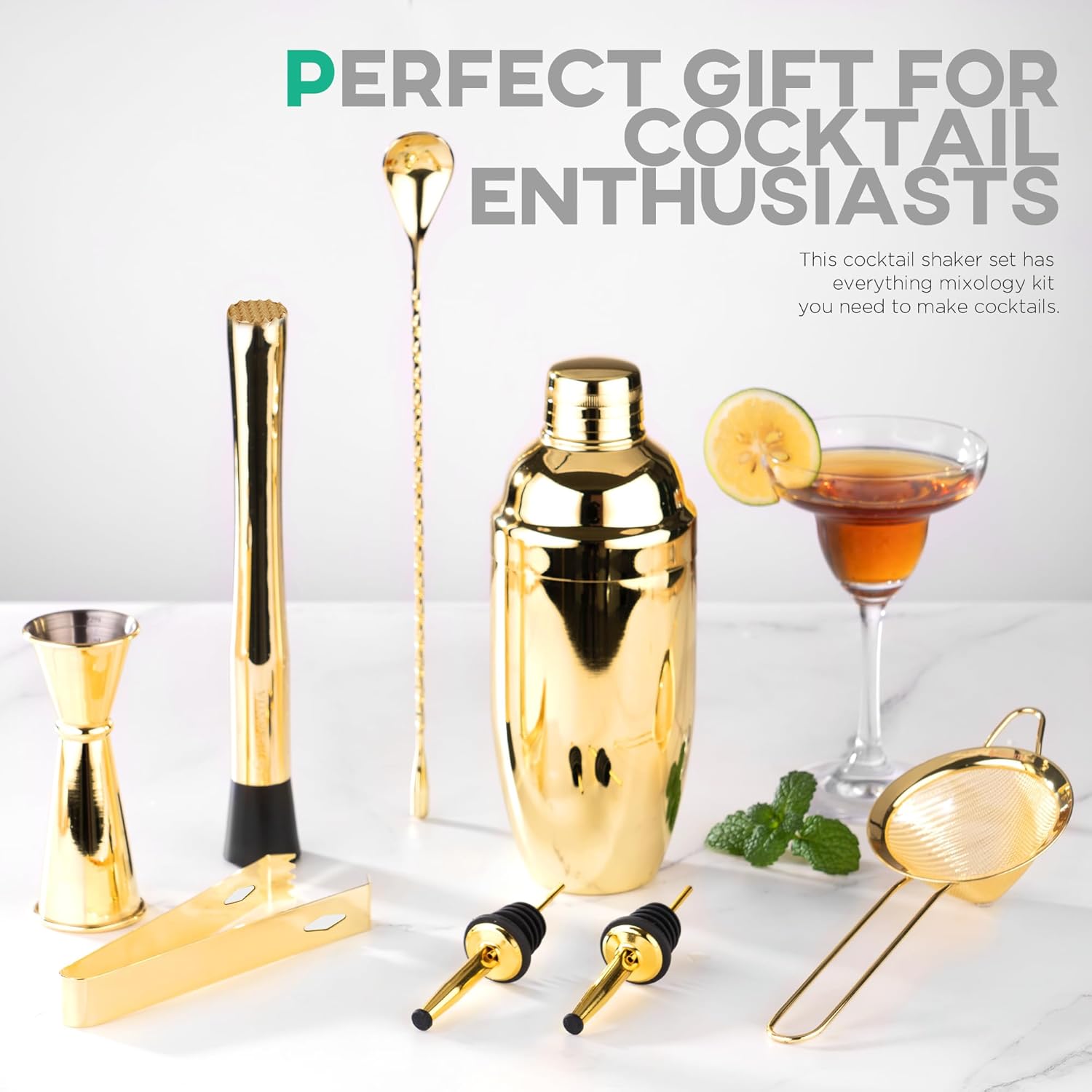 Homestia Gold Cocktail Shaker Set Exclusive Tool Kit
