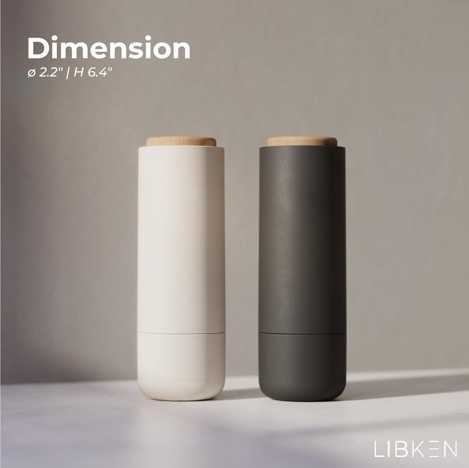 LIBKEN Salt and Pepper Grinder SetAdjustable Ceramic Kilner Premium Spice Dispenser WhiteGrey