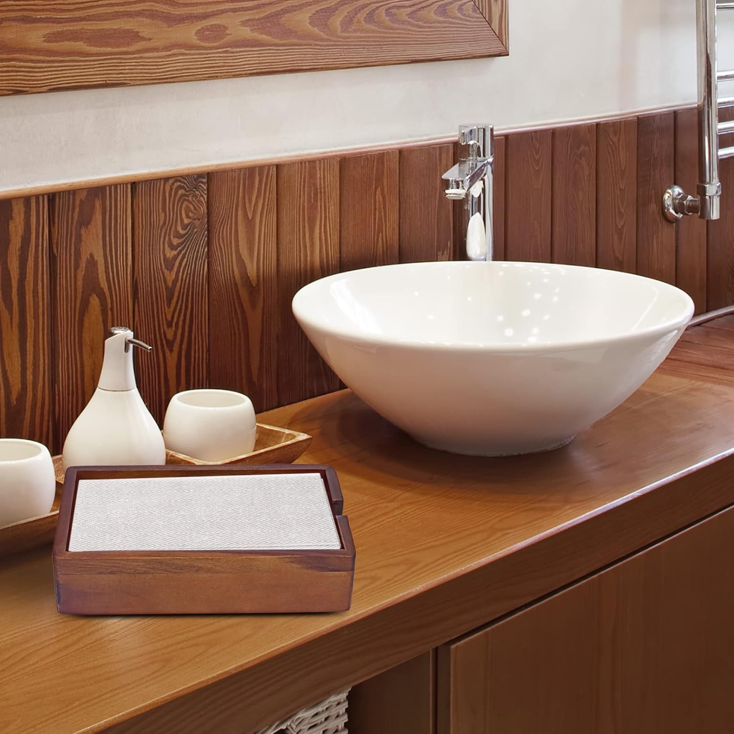 Elegant Acacia Guest Towel Napkin Organizer