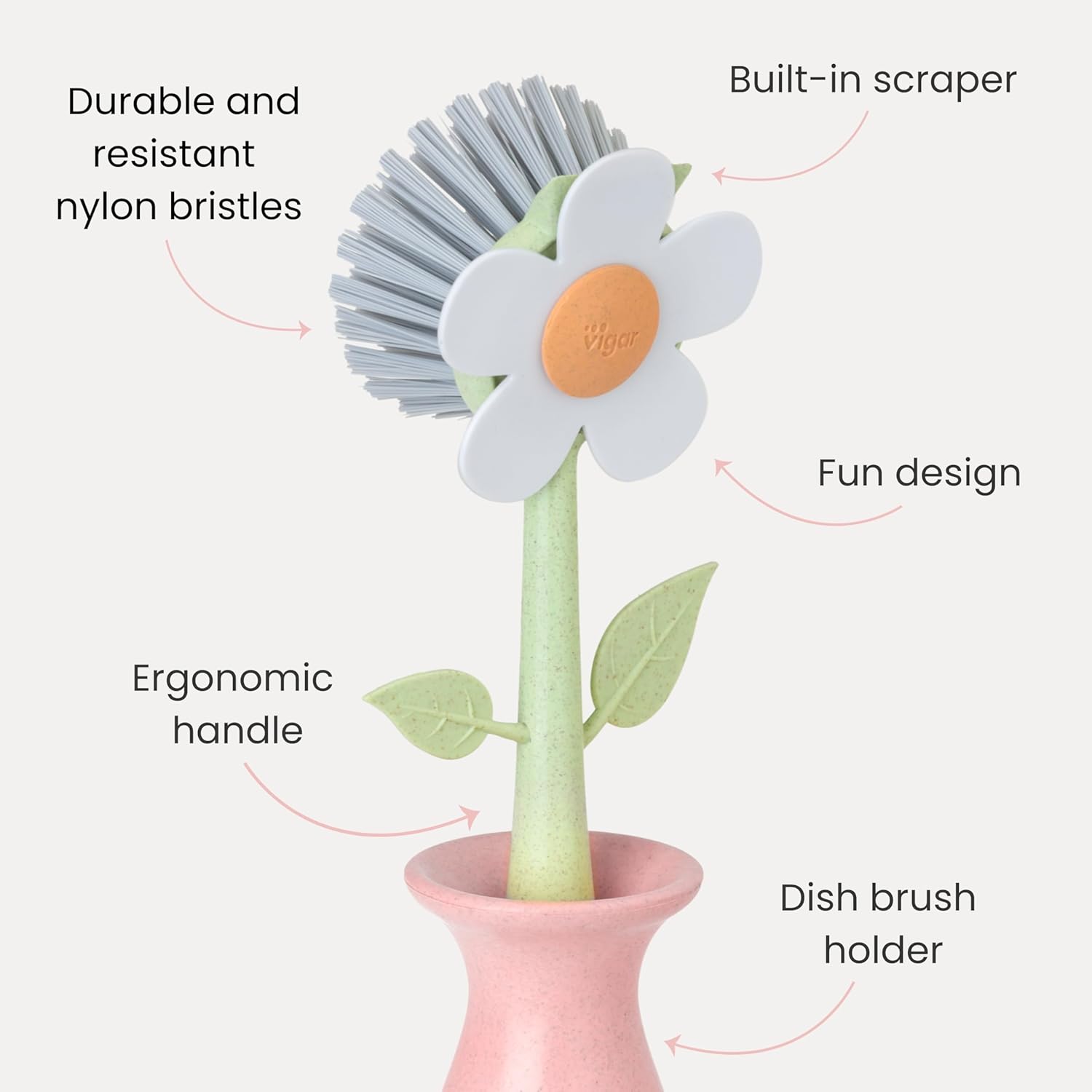 Vigar Florganic Daisy-Shaped Dish Brush with Vase Dish Brush Holder