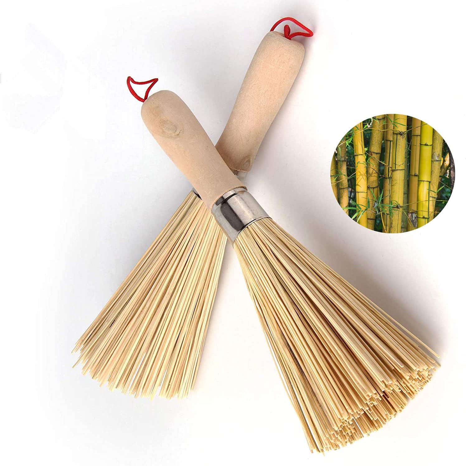 2Pack Natural Bamboo Wok Brushes for Kitchen Cleaning
