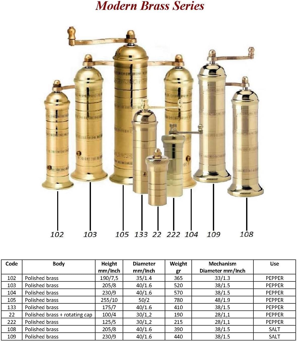 Elegant Greek Pepper Mill Set Genuine Brass Salt Pepper 9 8 Perfect Gift