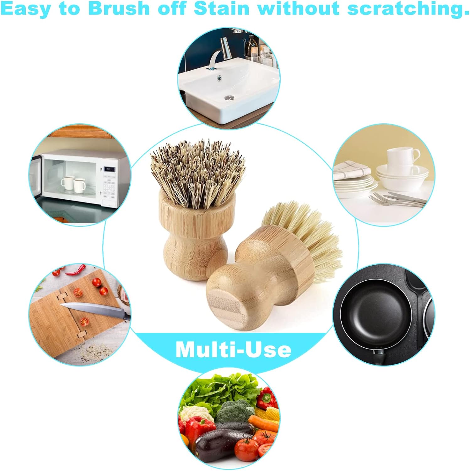 Natural Bamboo Dish Brush Set 2-Pack