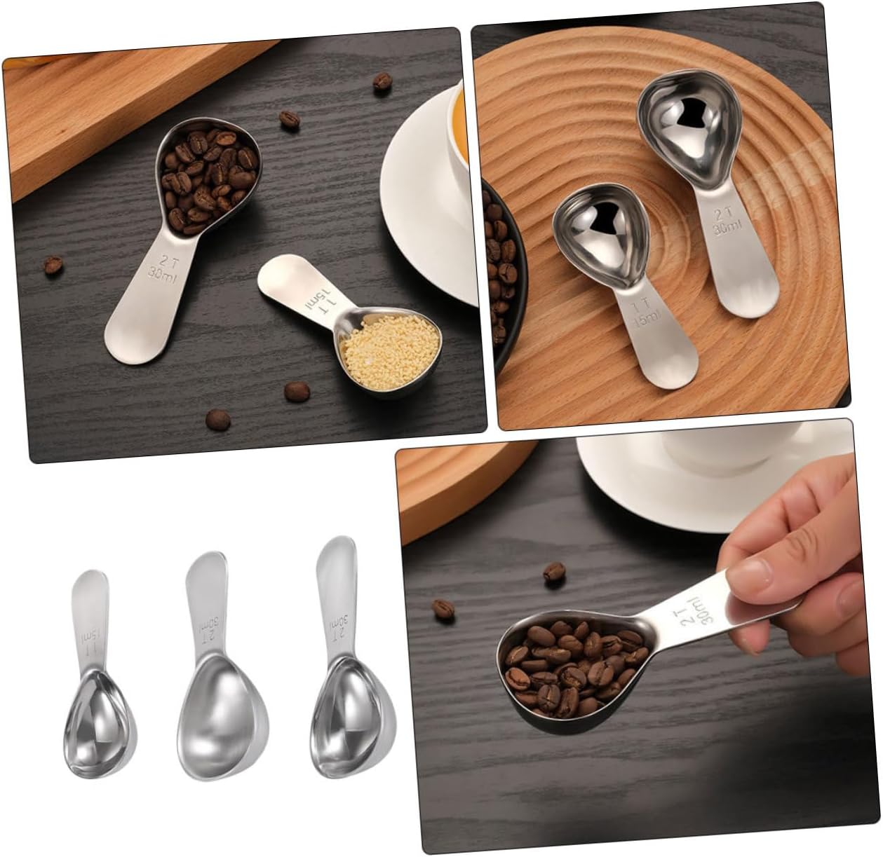 Cabilock 3-Piece Stainless Steel Measuring Spoons Ergonomic Design Stackable Kitchen Tools