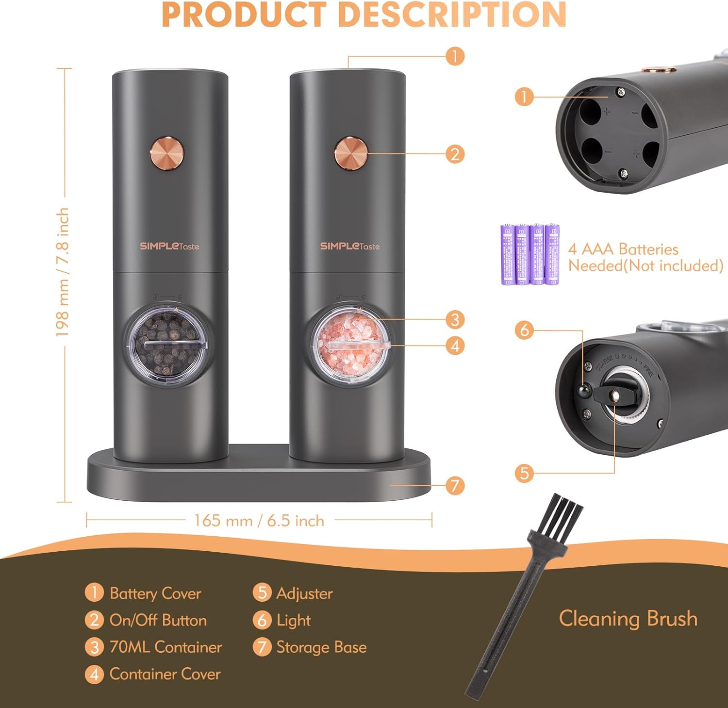 SIMPLETASTE Electric Salt and Pepper Grinder Set