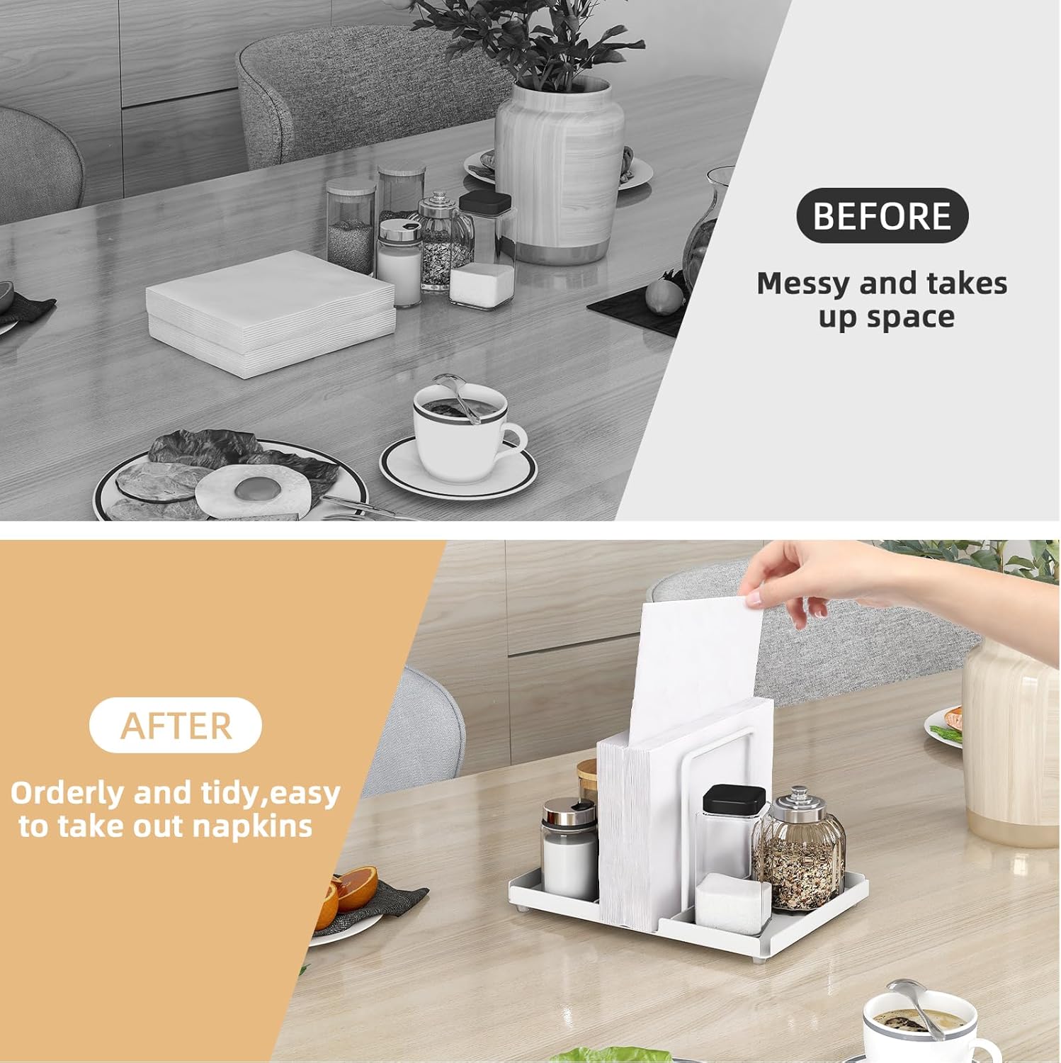 AudmoreSturdy Metal Napkin Holder with Salt Pepper Shakers White Design