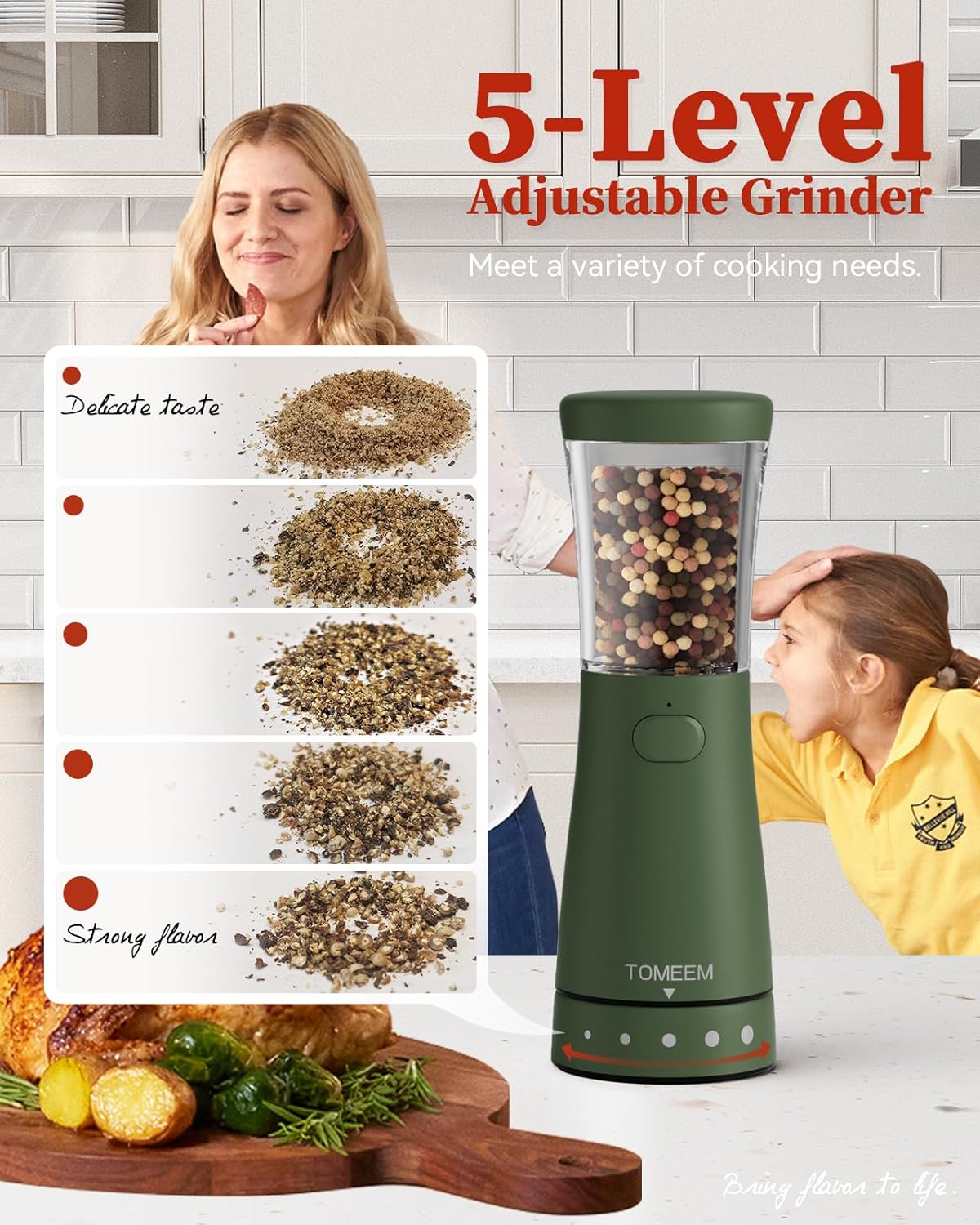 TOMEEM Electric Salt and Pepper Grinder Set - Compact Rechargeable and Ergonomic