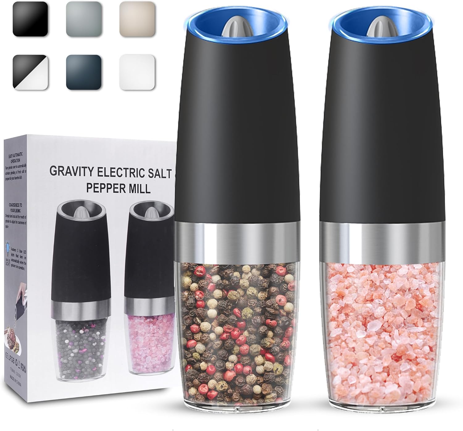 UNNEES Electric Salt and Pepper Mill Set 2-Piece Compact Powerful