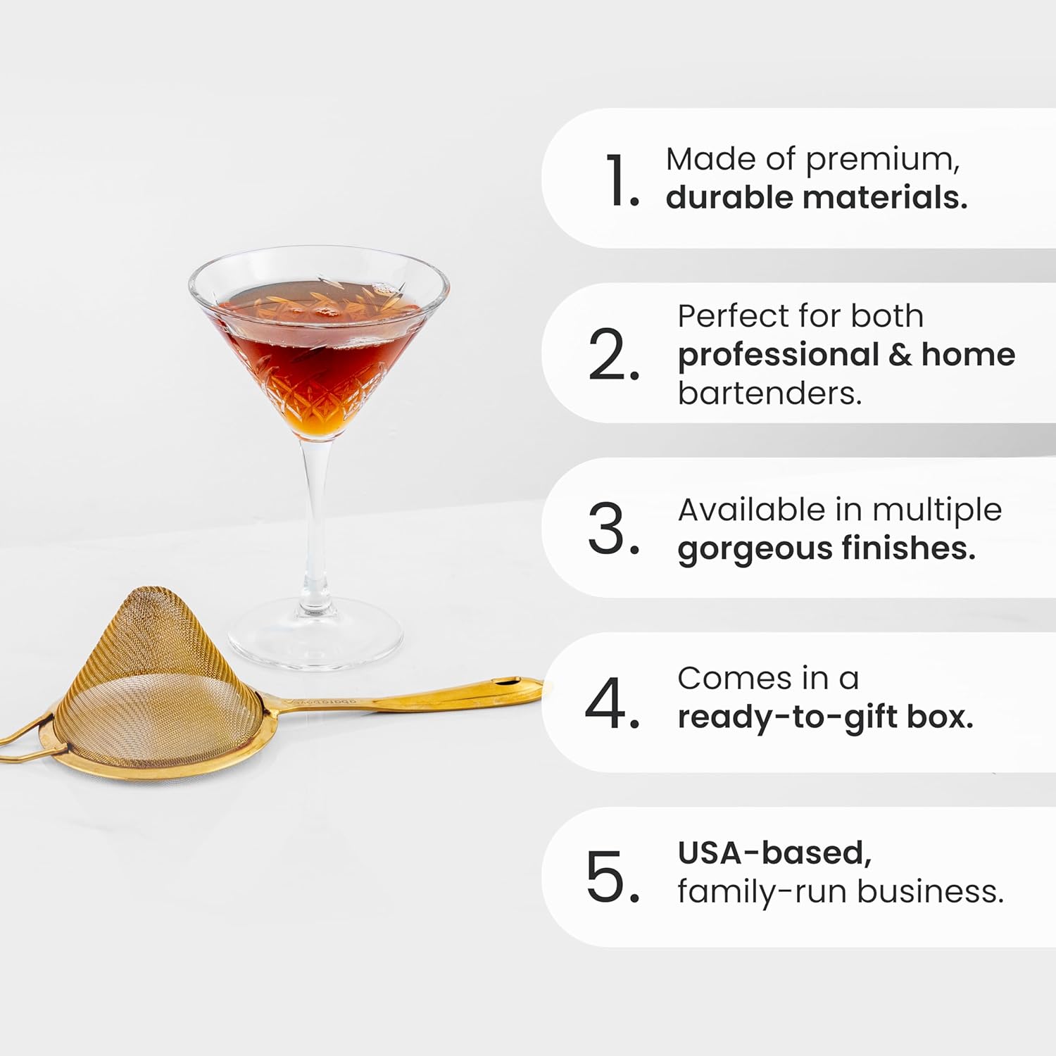 Professional Bartender Strainer Double-Strain 304 Steel Ergonomic Design
