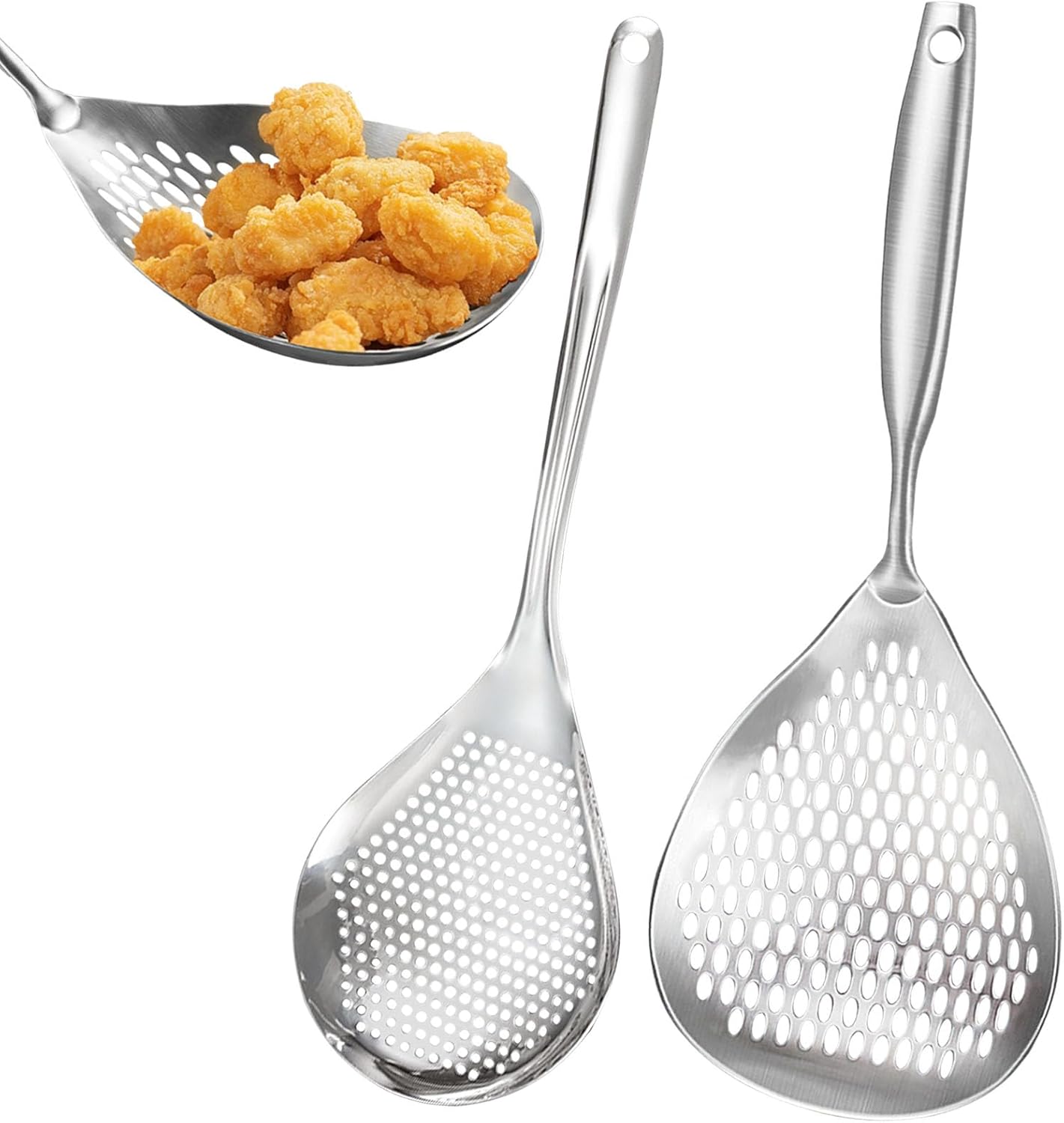 KAYCROWN Skimmer Slotted Spoon Set 2-Piece Stainless Steel Kitchen Cooking Frying Strainer