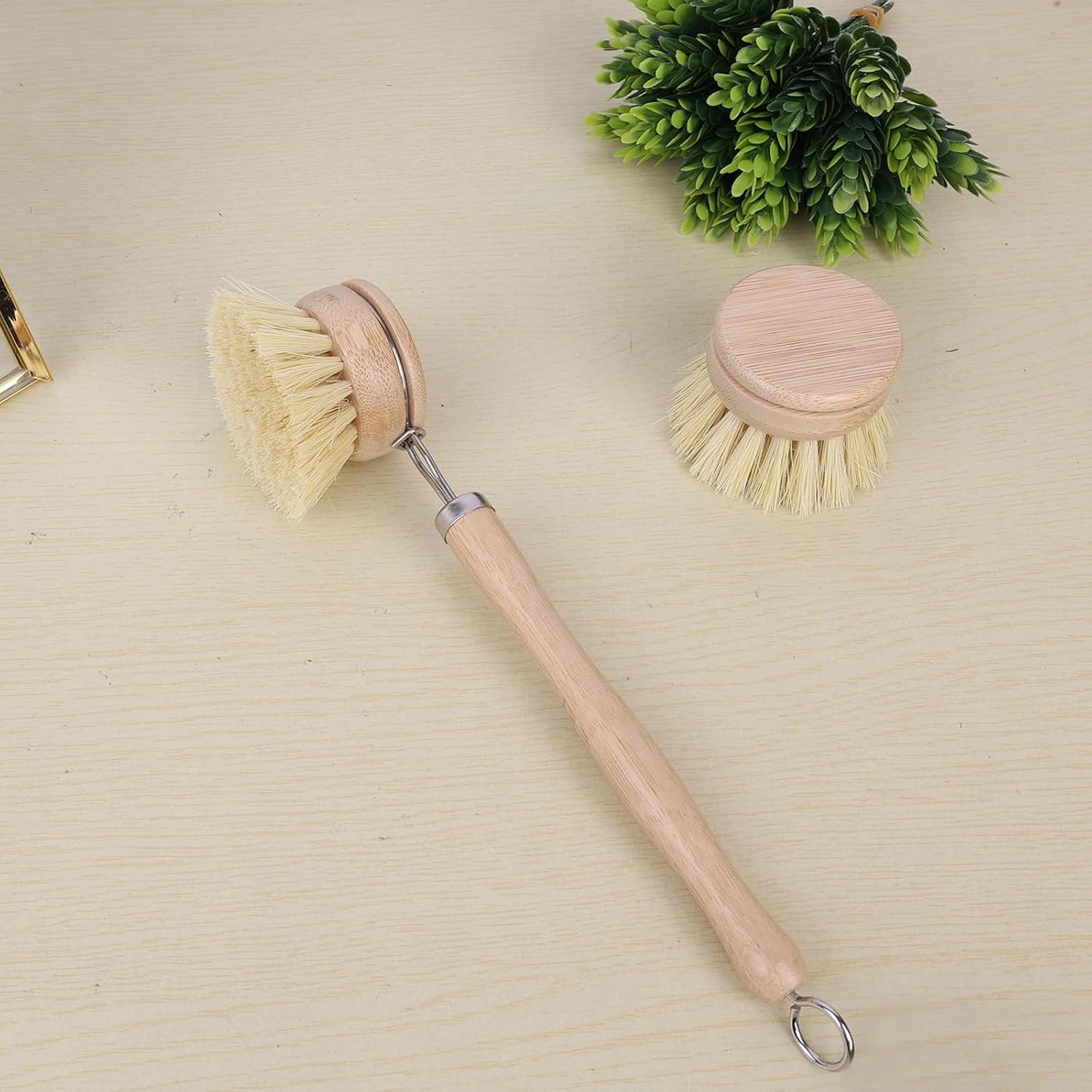 Bamboo Dish Brush With Handle and 4 Replacement Heads
