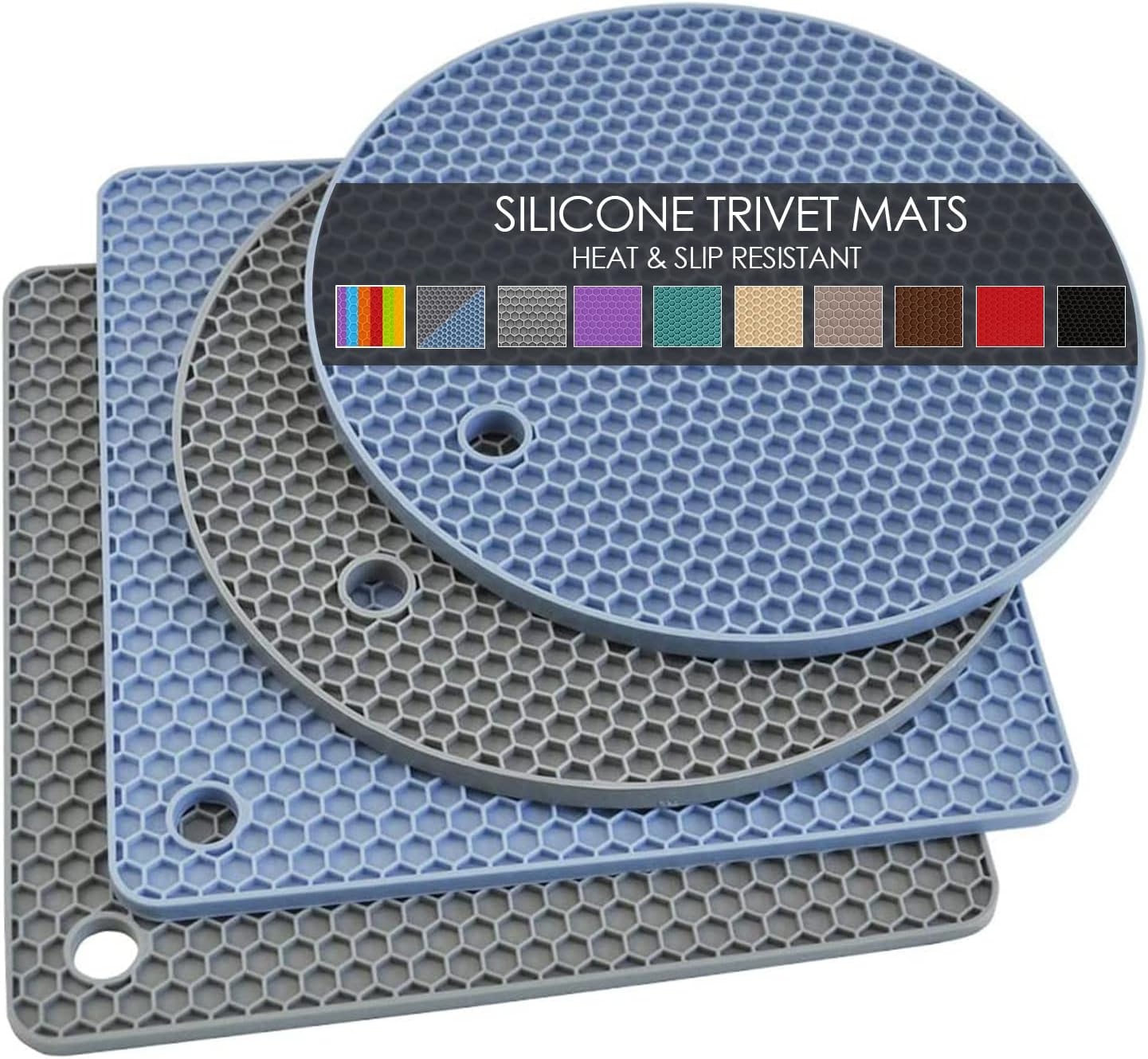 Premium Silicone Trivets for Hot Dishes 4-Pack with Heat-Resistant Surface