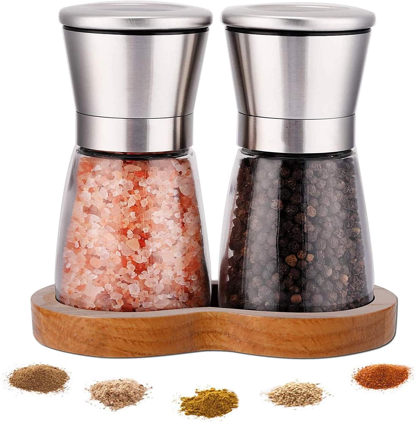 LessMo Salt and Pepper Set with Wooden Tray 10Piece SS