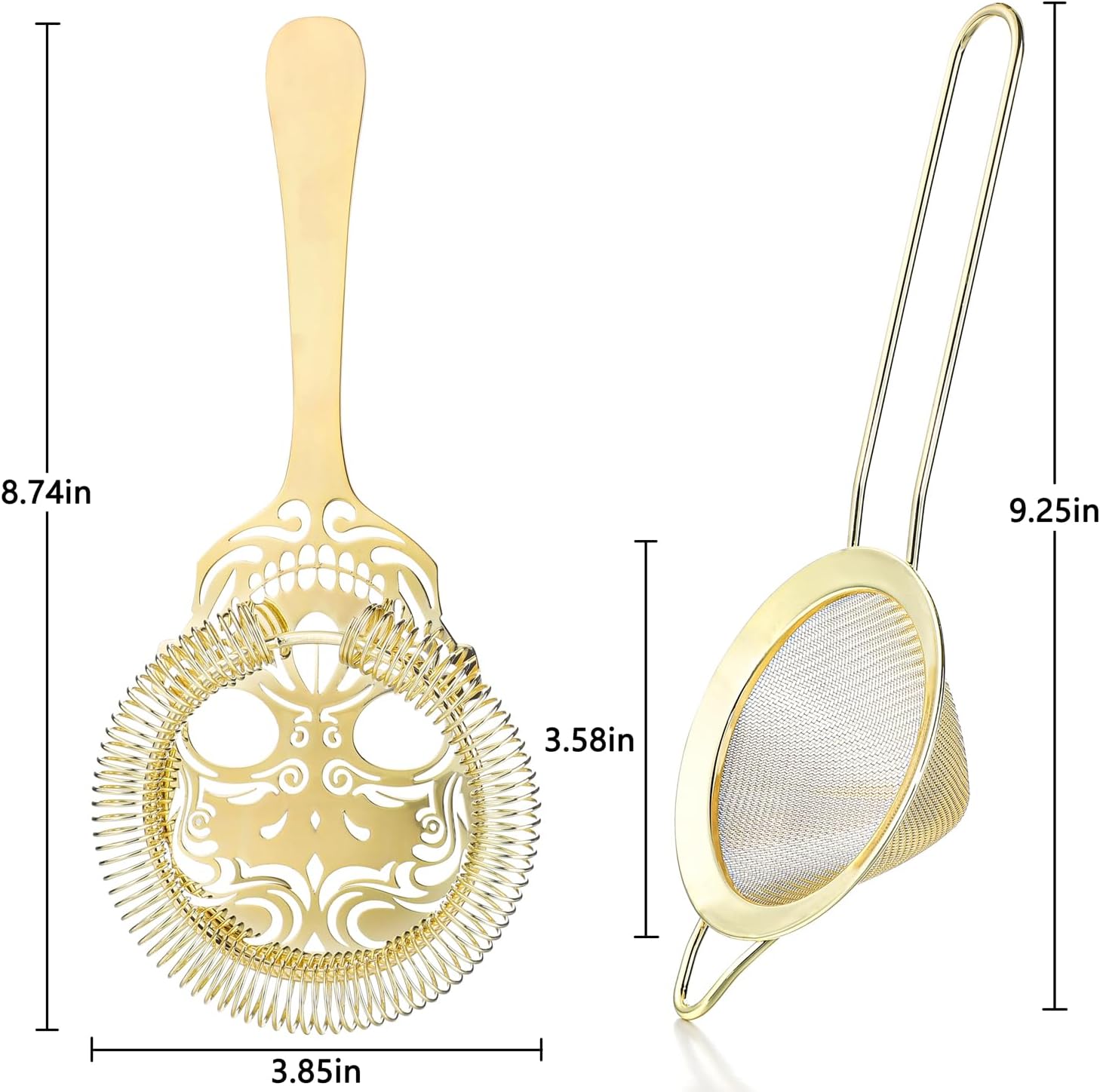 Gold Cocktail Strainer Set with Hawthorne and Fine Mesh Strainers