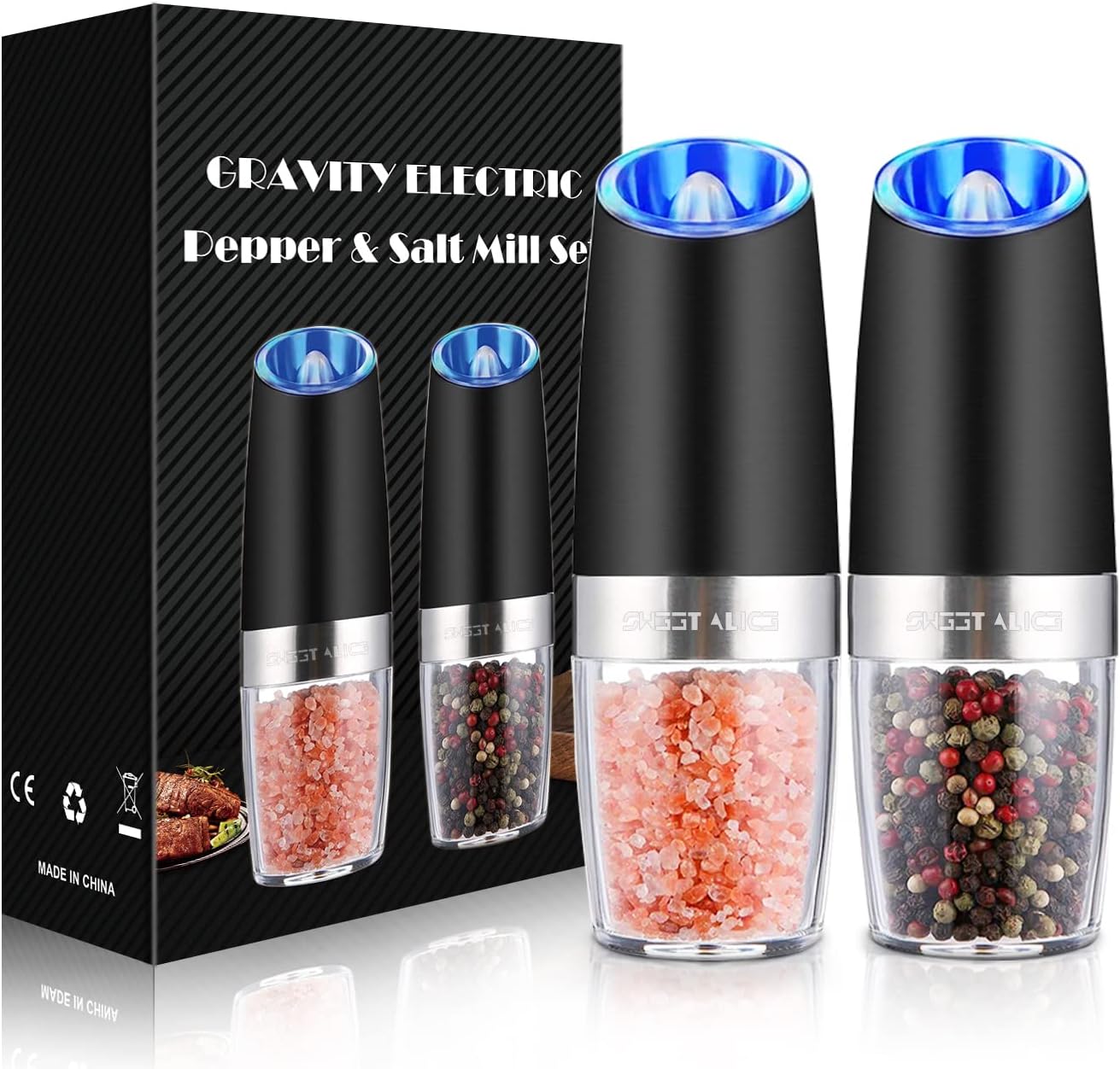 Adjustable Electric Gravity Spice Mill Set