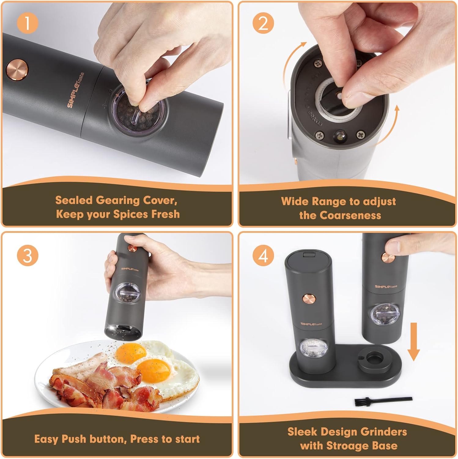 SIMPLETASTE Electric Salt and Pepper Grinder Set