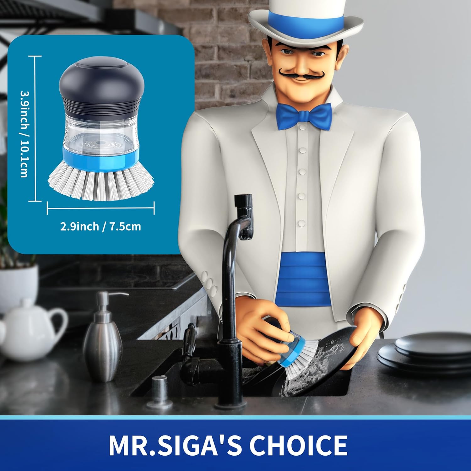 MRSIGA Soap Dispenser Palm Brush Kitchen Essential