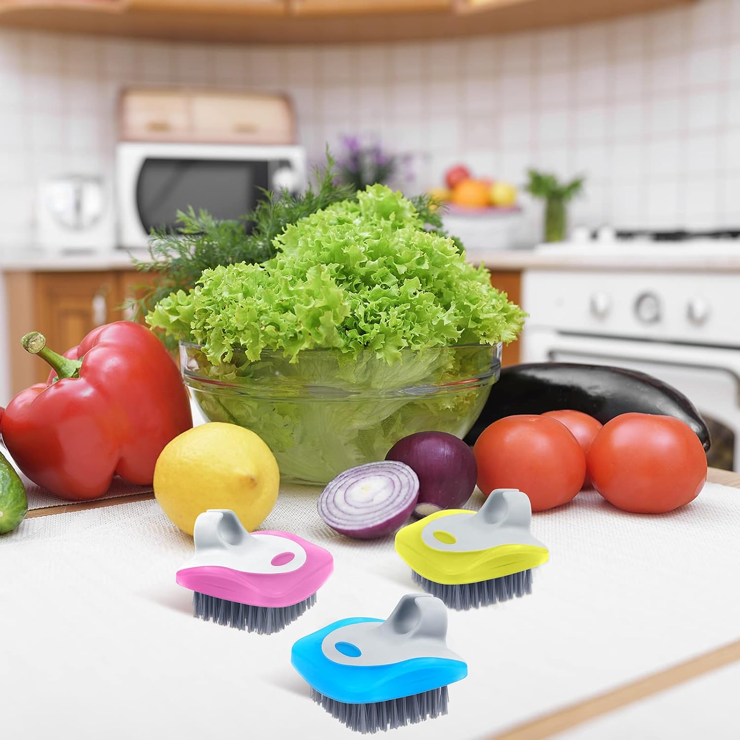 Aodaer 4 Piece Vegetable Brush with Silicone Grips