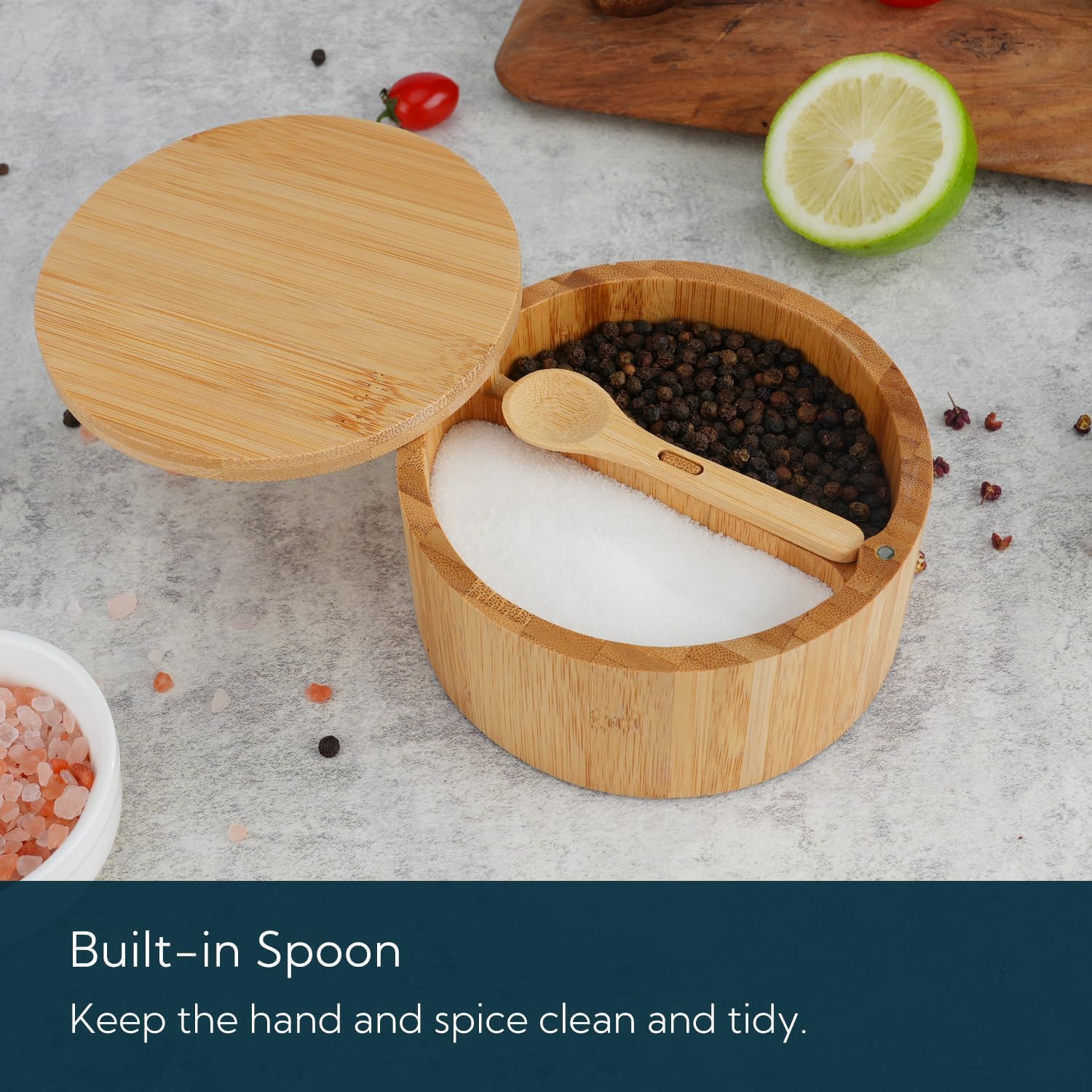 KITCHENDAO Bamboo Salt and Pepper Bowl Box