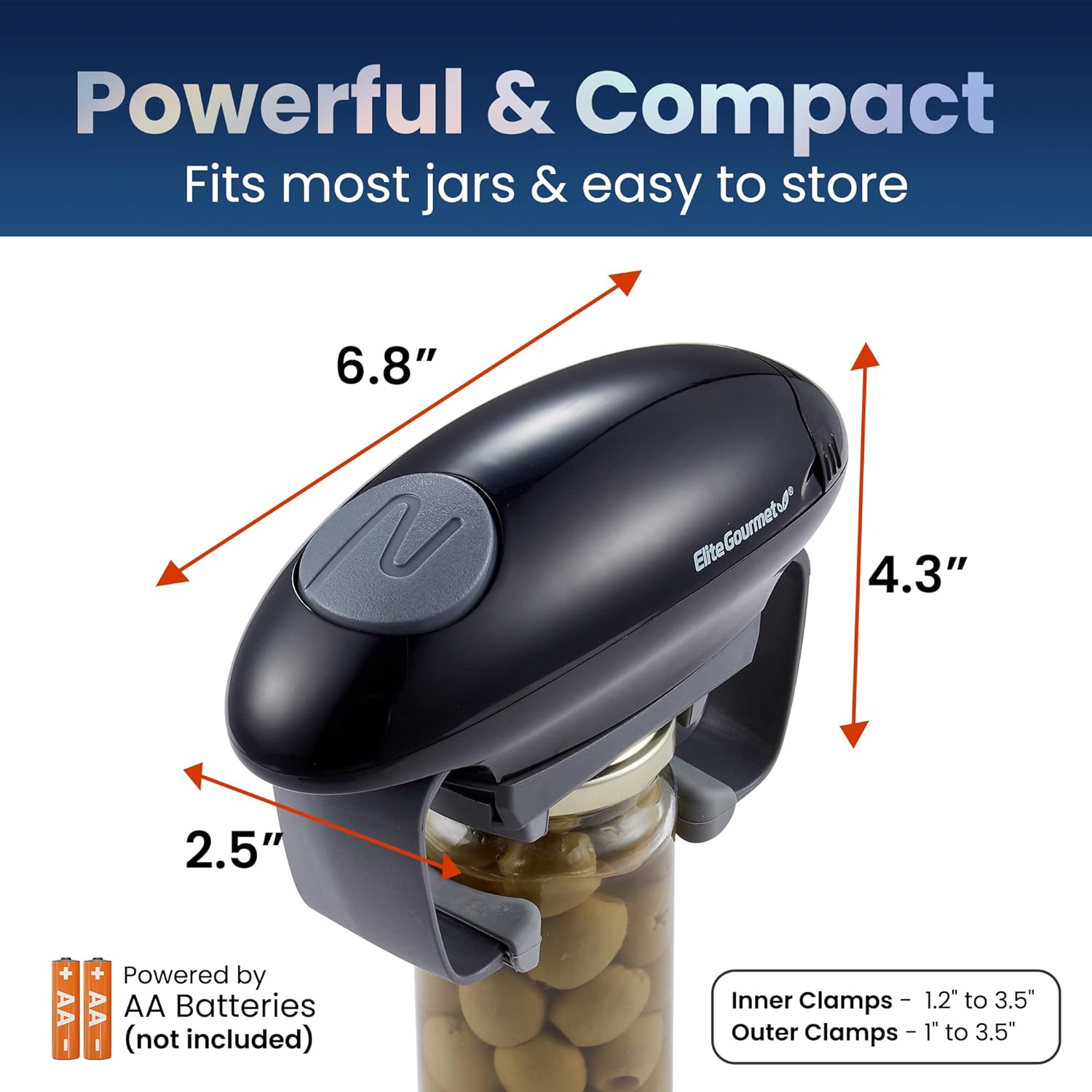Elite Gourmet EJO800 High Power Torque Automatic Jar Opener BlackGray